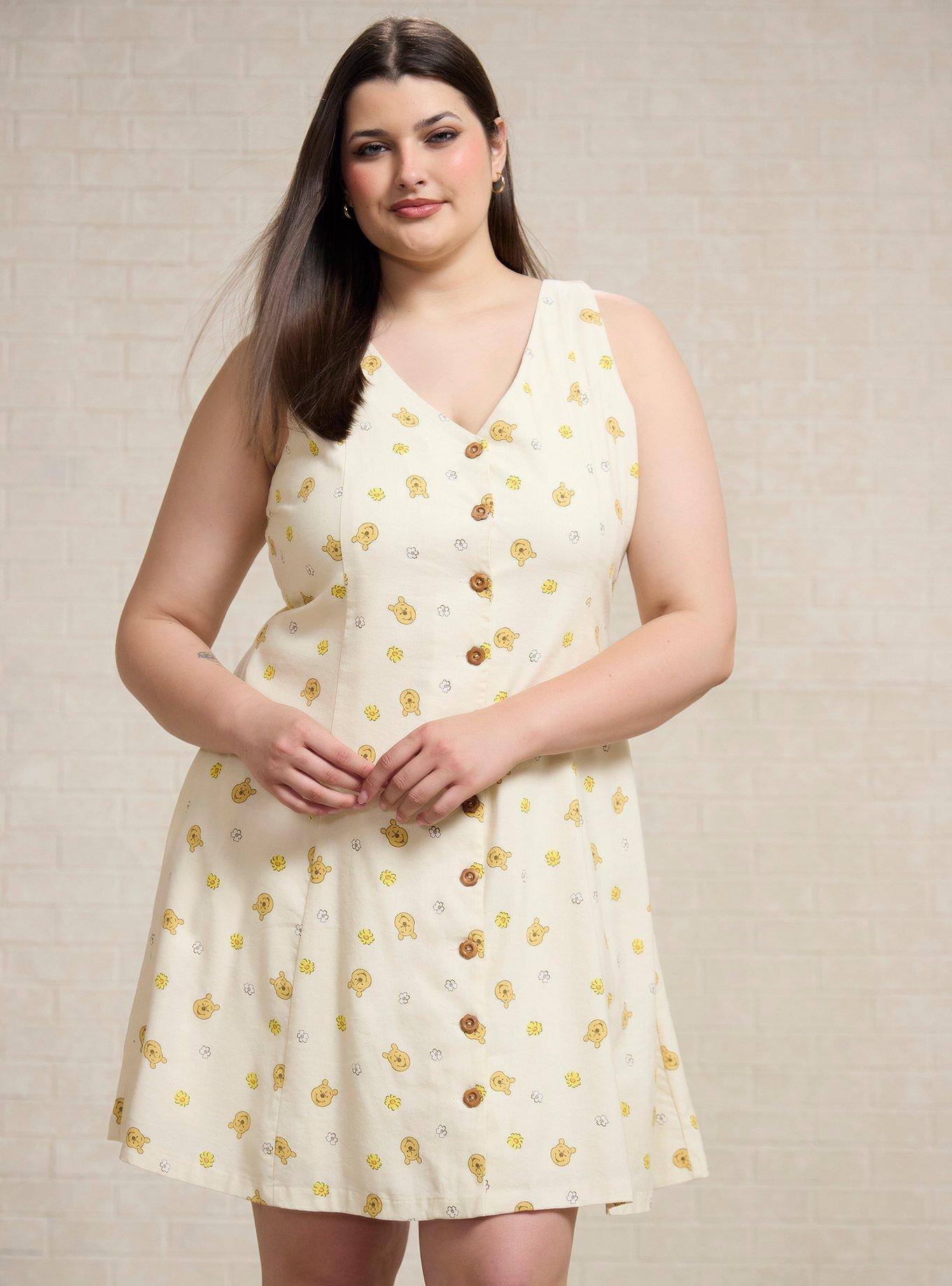 Disney Winnie the Pooh Allover Print Button-Up Plus Size Tank Dress, , hi-res