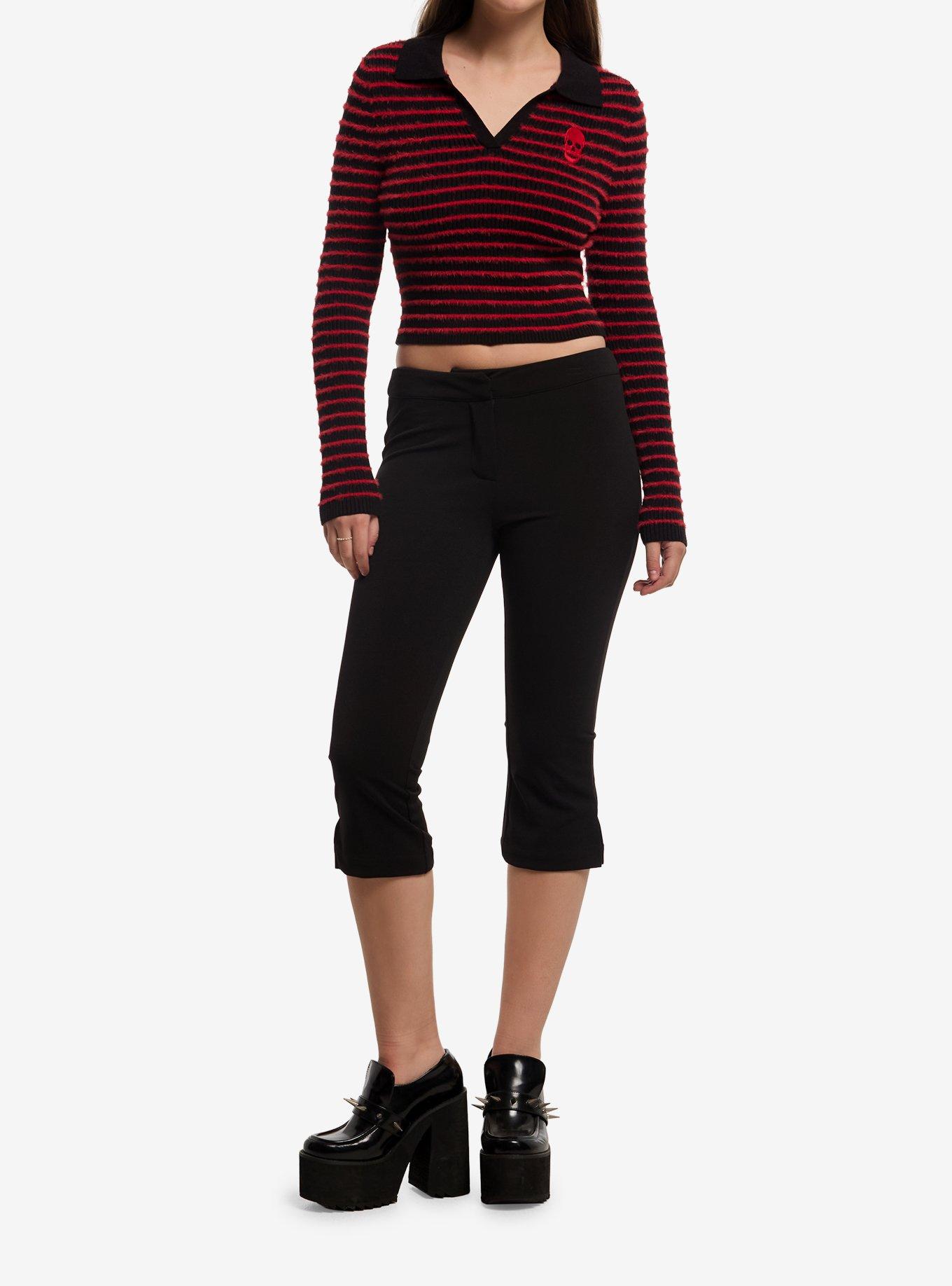 Social Collision Black & Red Stripe Girls Collared Sweater, , hi-res