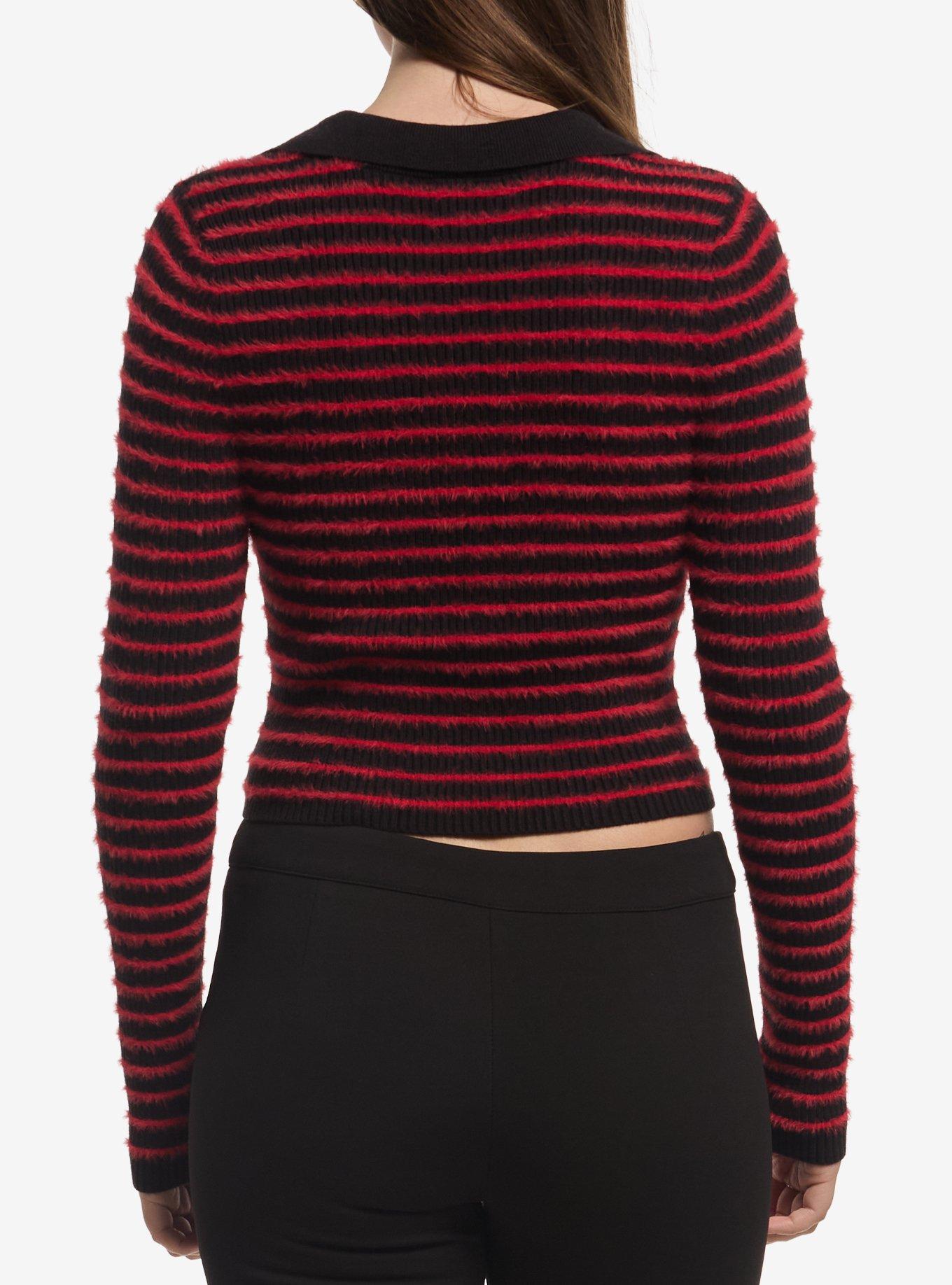 Social Collision Black & Red Stripe Girls Collared Sweater, MULTI, alternate - view 3