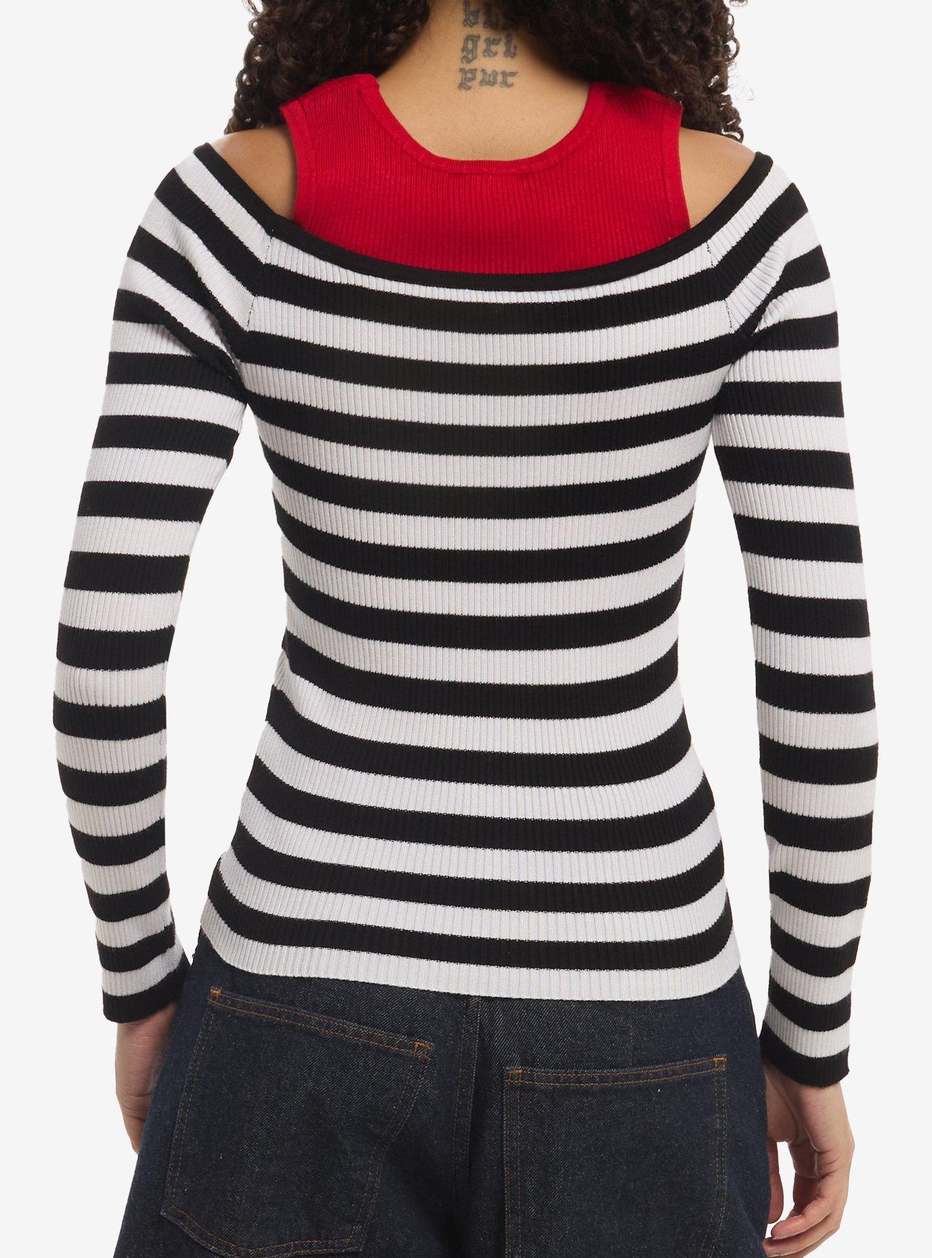 Black & White Stripe Girls Cold-Shoulder Top, MULTI, alternate