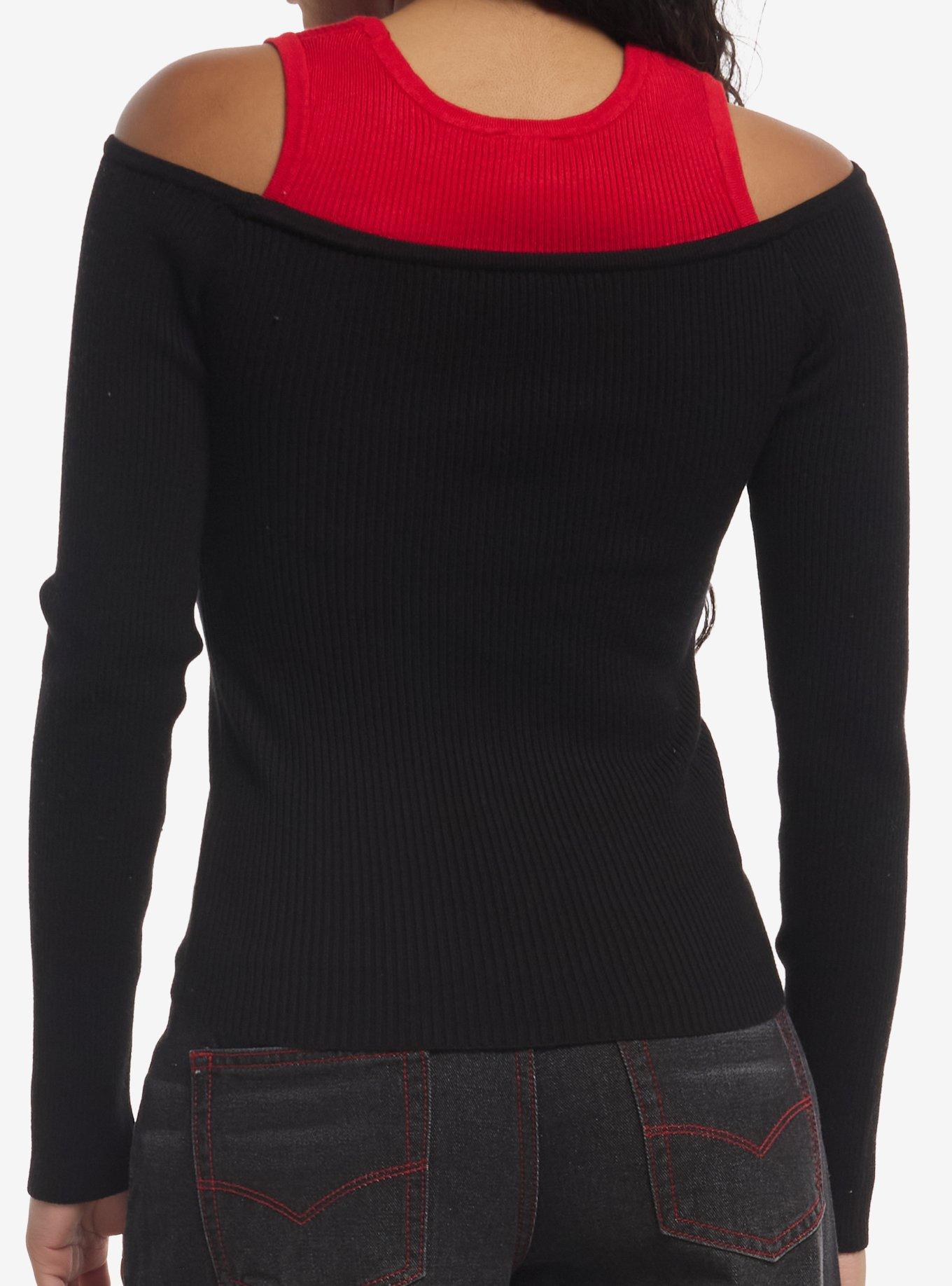 Black & Red Girls Cold-Shoulder Top, MULTI, alternate - view 3