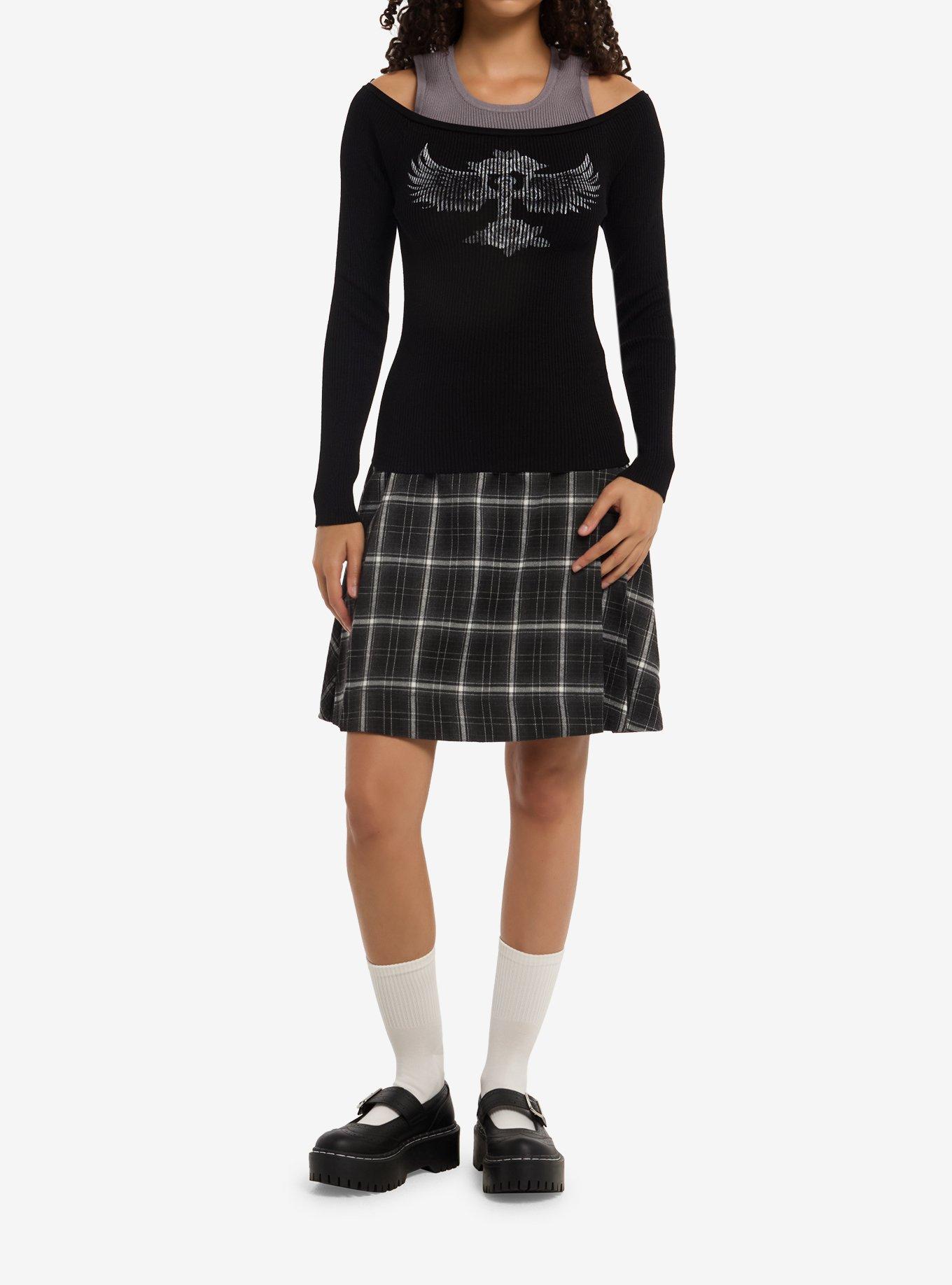 Social Collision Winged Cross Girls Cold-Shoulder Top, , hi-res