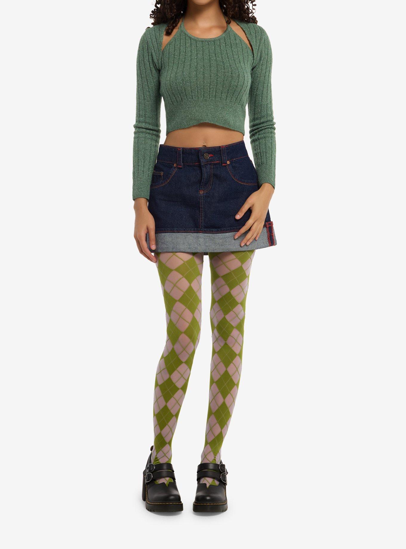 Thorn & Fable Green Knit Girls Cold Shoulder Long-Sleeve Top, , hi-res