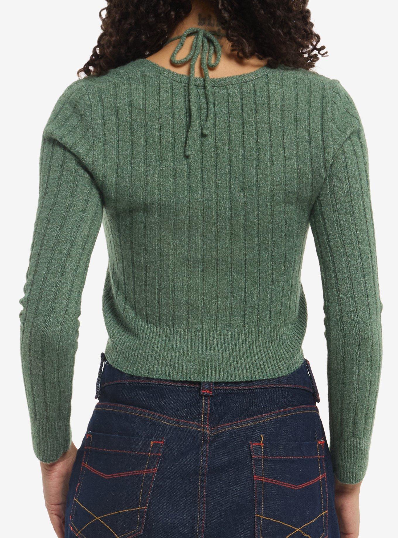 Thorn & Fable Green Knit Girls Cold Shoulder Long-Sleeve Top, MULTI, alternate