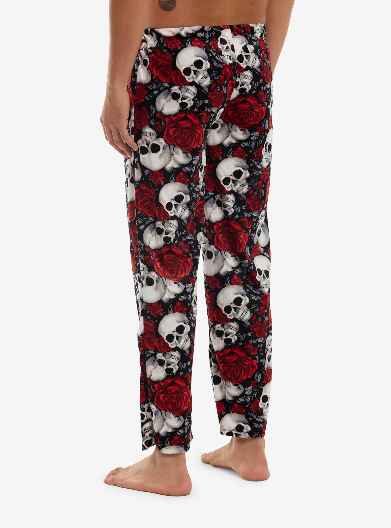 Skulls & Roses Plush Pajama Pants, , hi-res