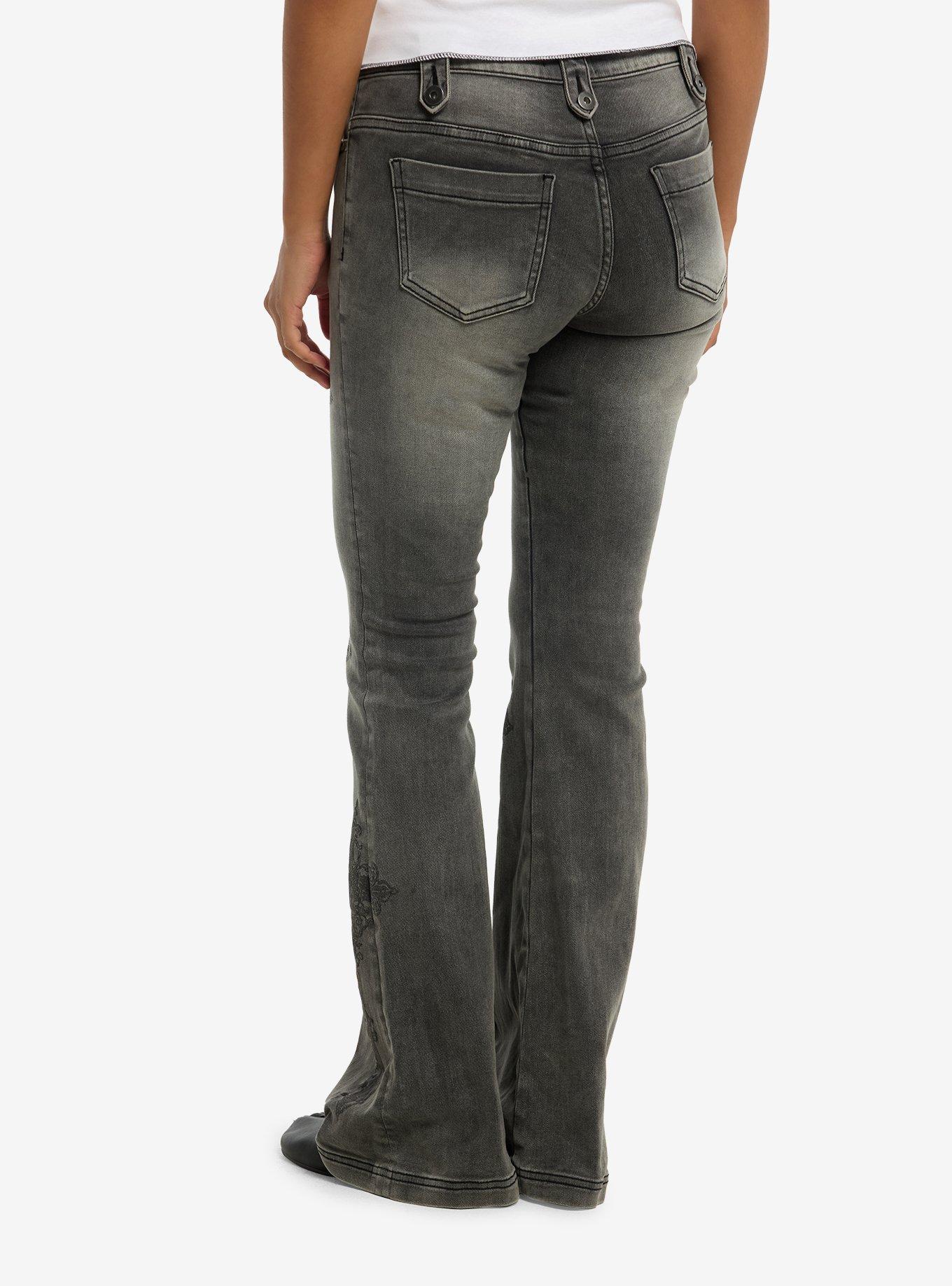 Social Collision Black Wash Cross Flare Jeans, , hi-res