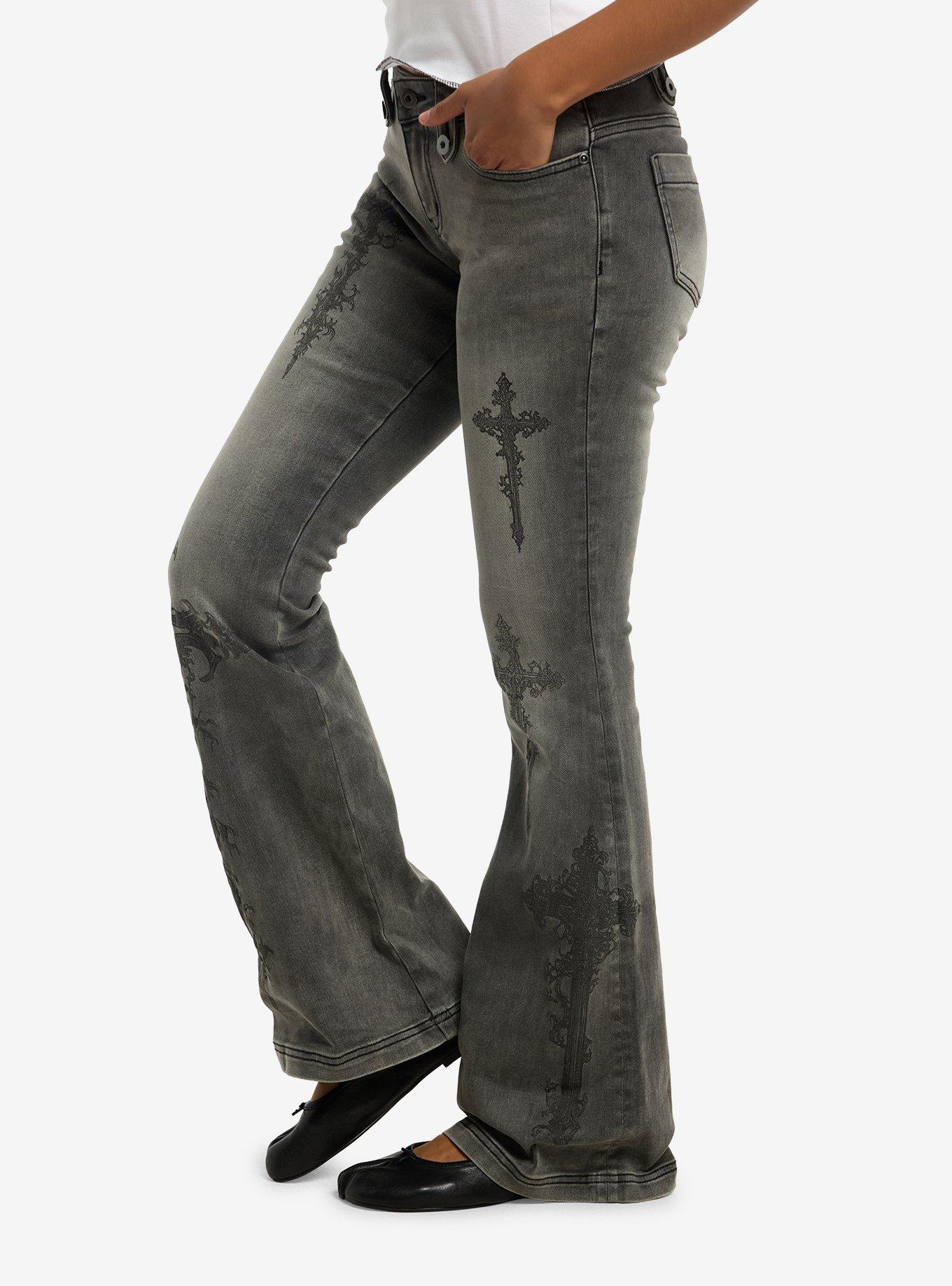 Social Collision Black Wash Cross Flare Jeans, MULTI, alternate