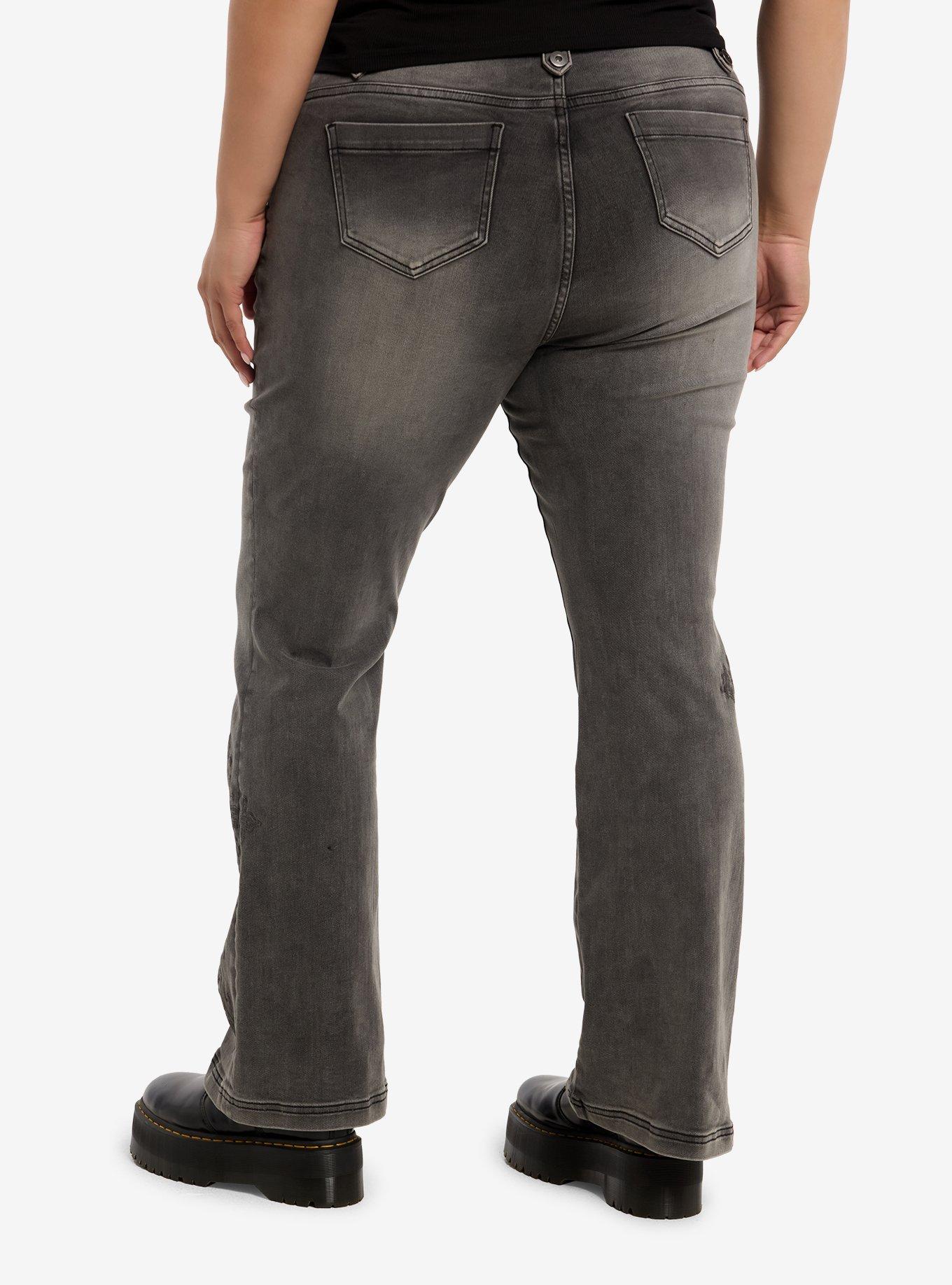 Social Collision Black Wash Cross Flare Jeans Plus Size, , hi-res