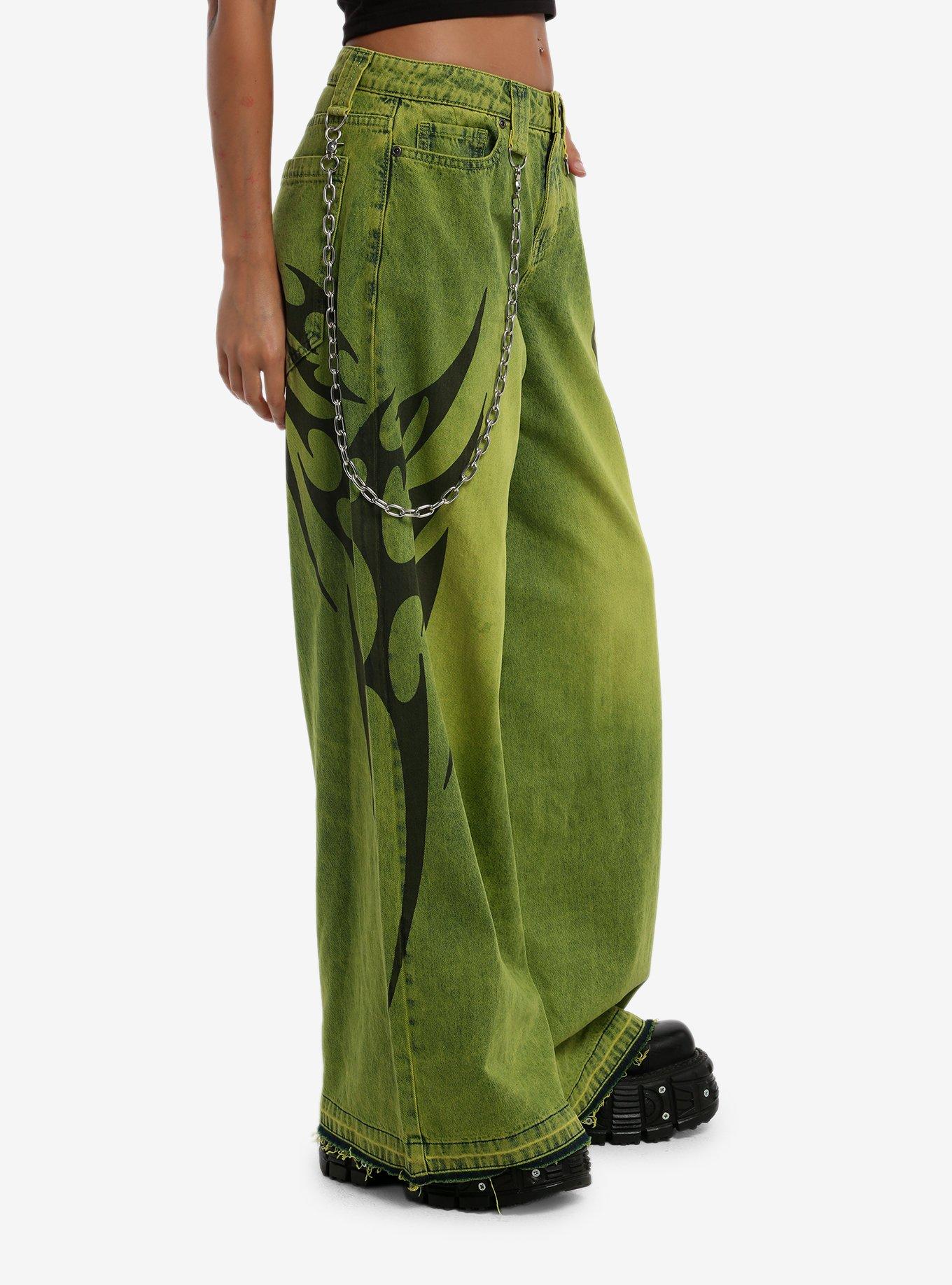 Social Collision Acid Green Cyber Sigil Jeans With Side Chain, MULTI, alternate - view 3