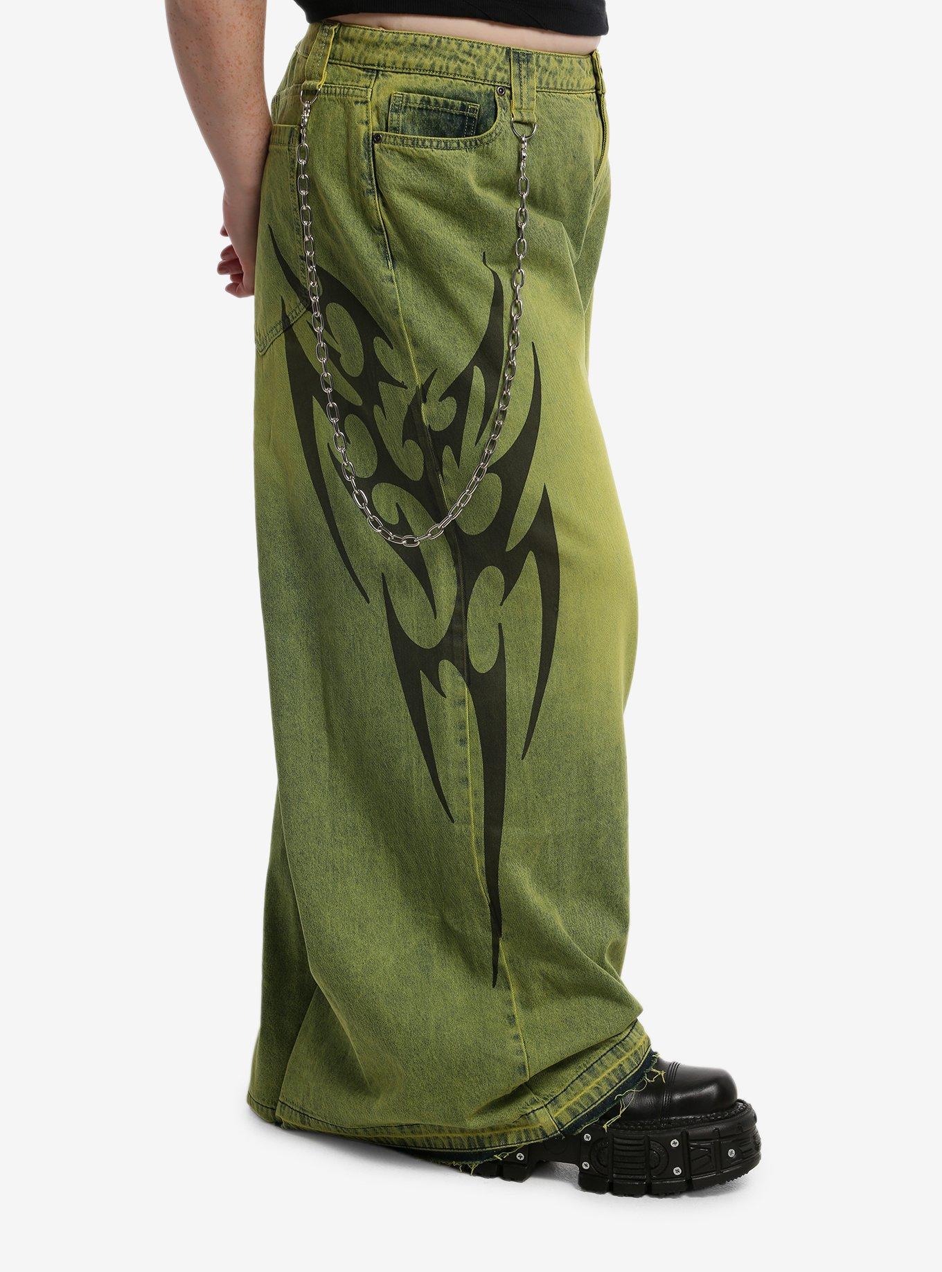 Social Collision Acid Green Cyber Sigil Jeans With Side Chain Plus Size, MULTI, alternate - view 3