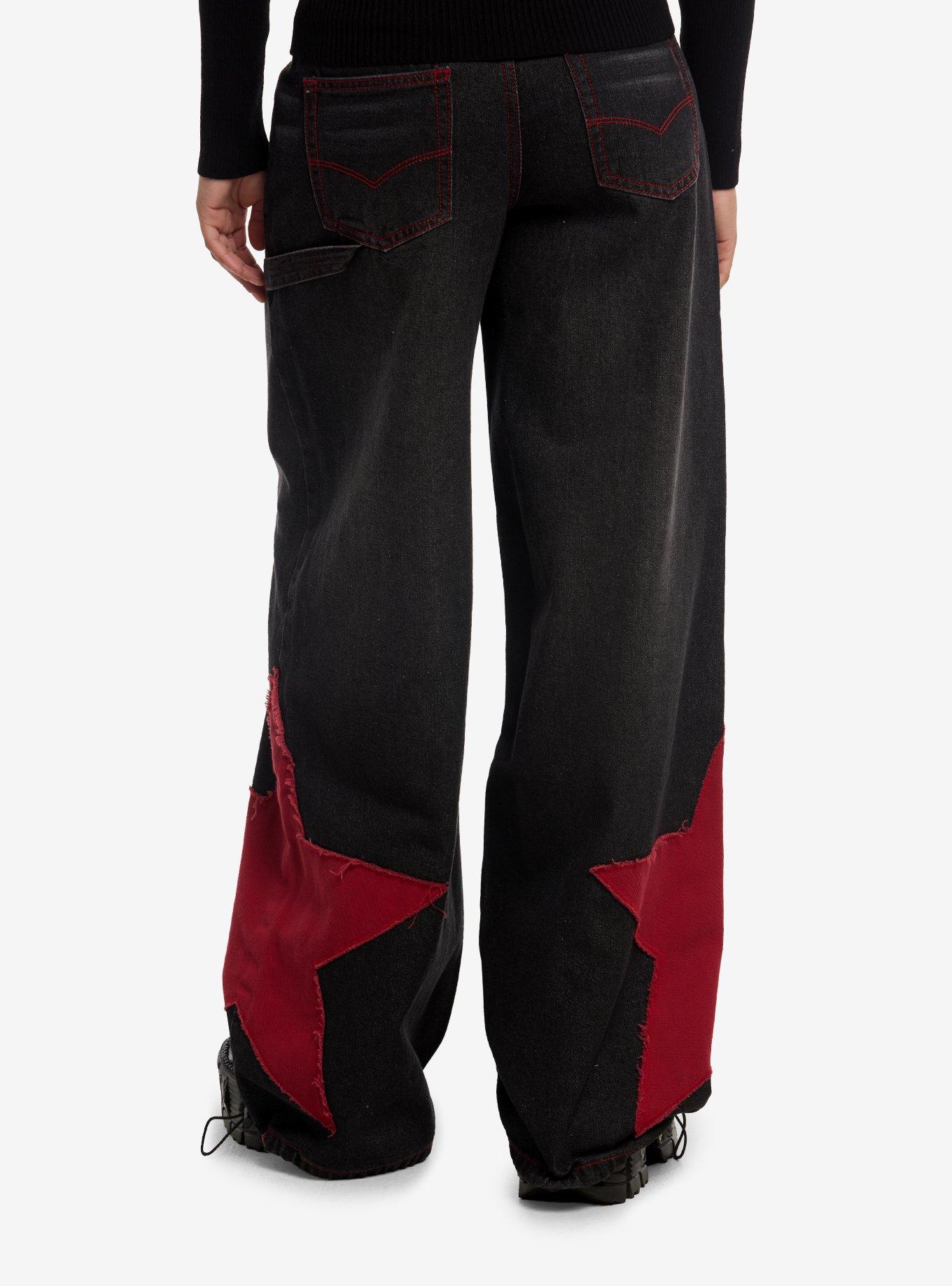 Black & Red Star Wide Leg Jeans, , hi-res