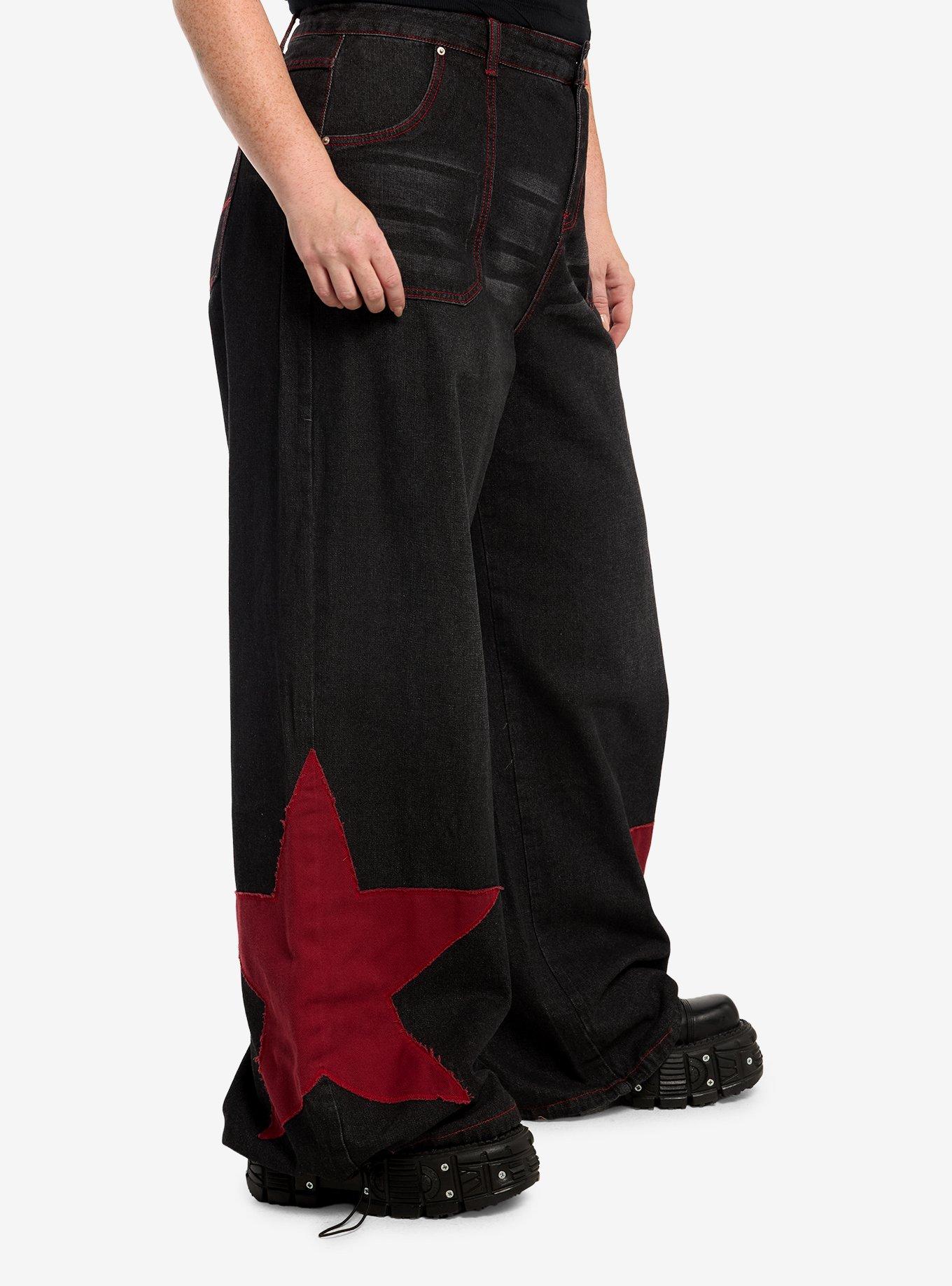 Black & Red Star Wide Leg Jeans Plus Size, MULTI, alternate - view 3