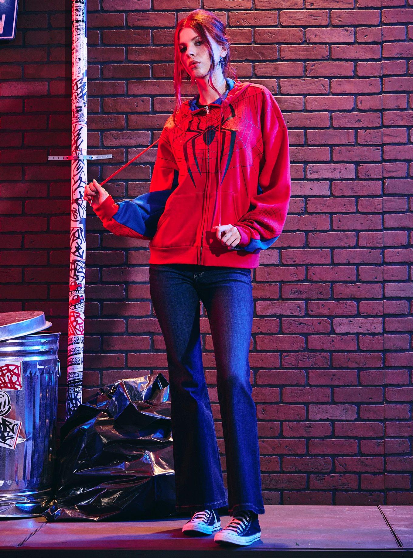 Her Universe Marvel Spider-Man: Brand New Day Spider-Man Girls Oversized Hoodie, BLUE, alternate - view 3