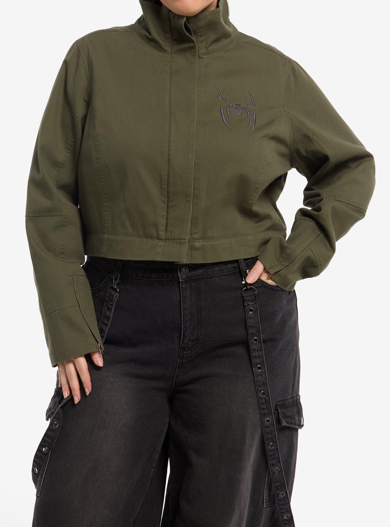 Her Universe Marvel Spider-Man: Brand New Day Zip-Off Girls Utility Jacket Plus Size, OLIVE, alternate - view 4