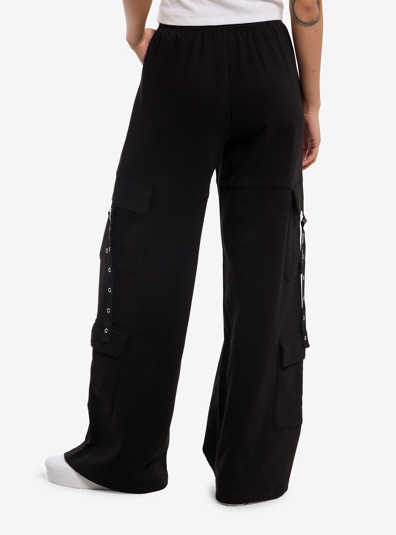 Social Collision Black Grommet Strap Girls Lounge Pants, , hi-res