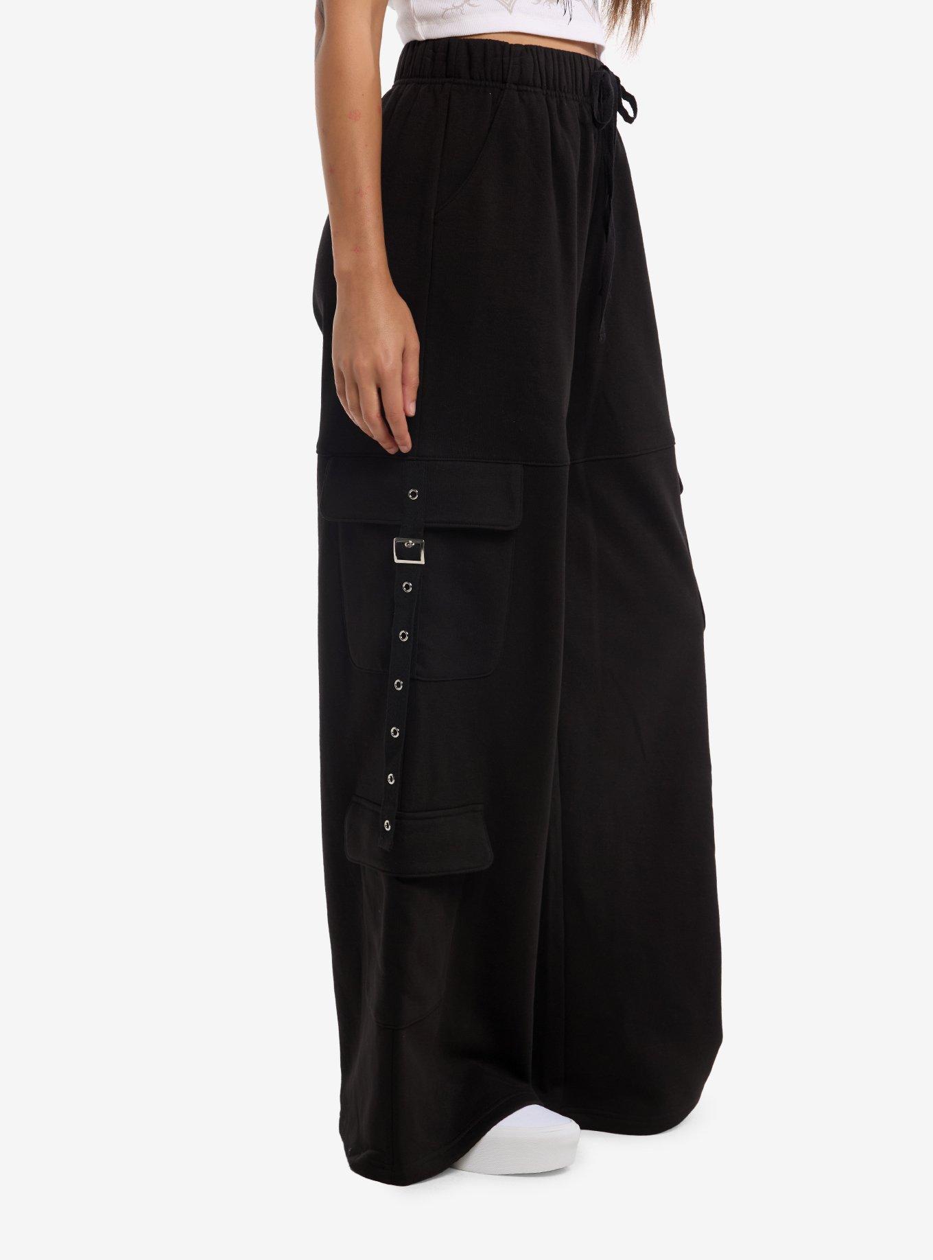 Social Collision Black Grommet Strap Girls Lounge Pants, MULTI, alternate