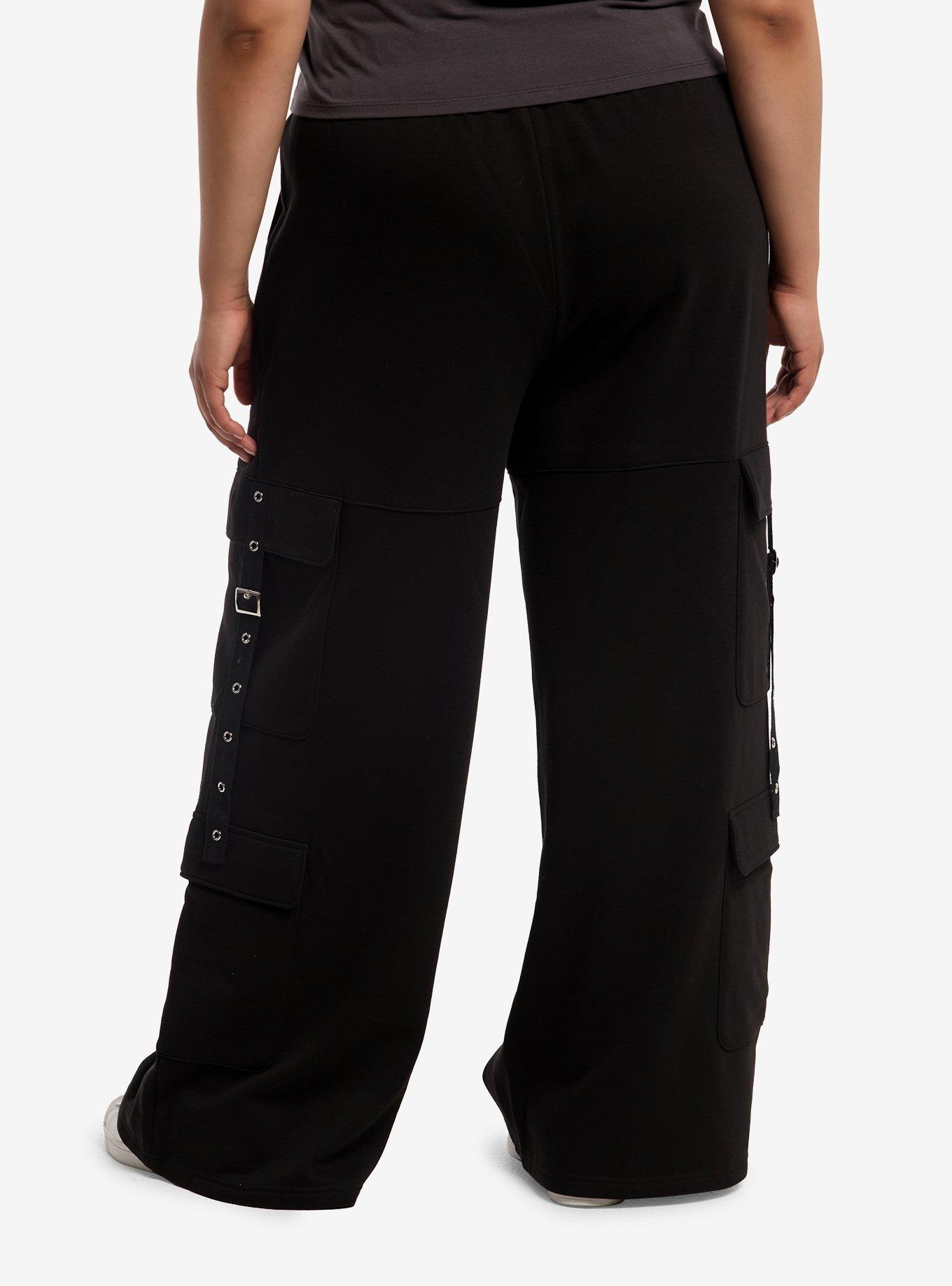Social Collision Black Grommet Strap Girls Lounge Pants Plus Size, , hi-res