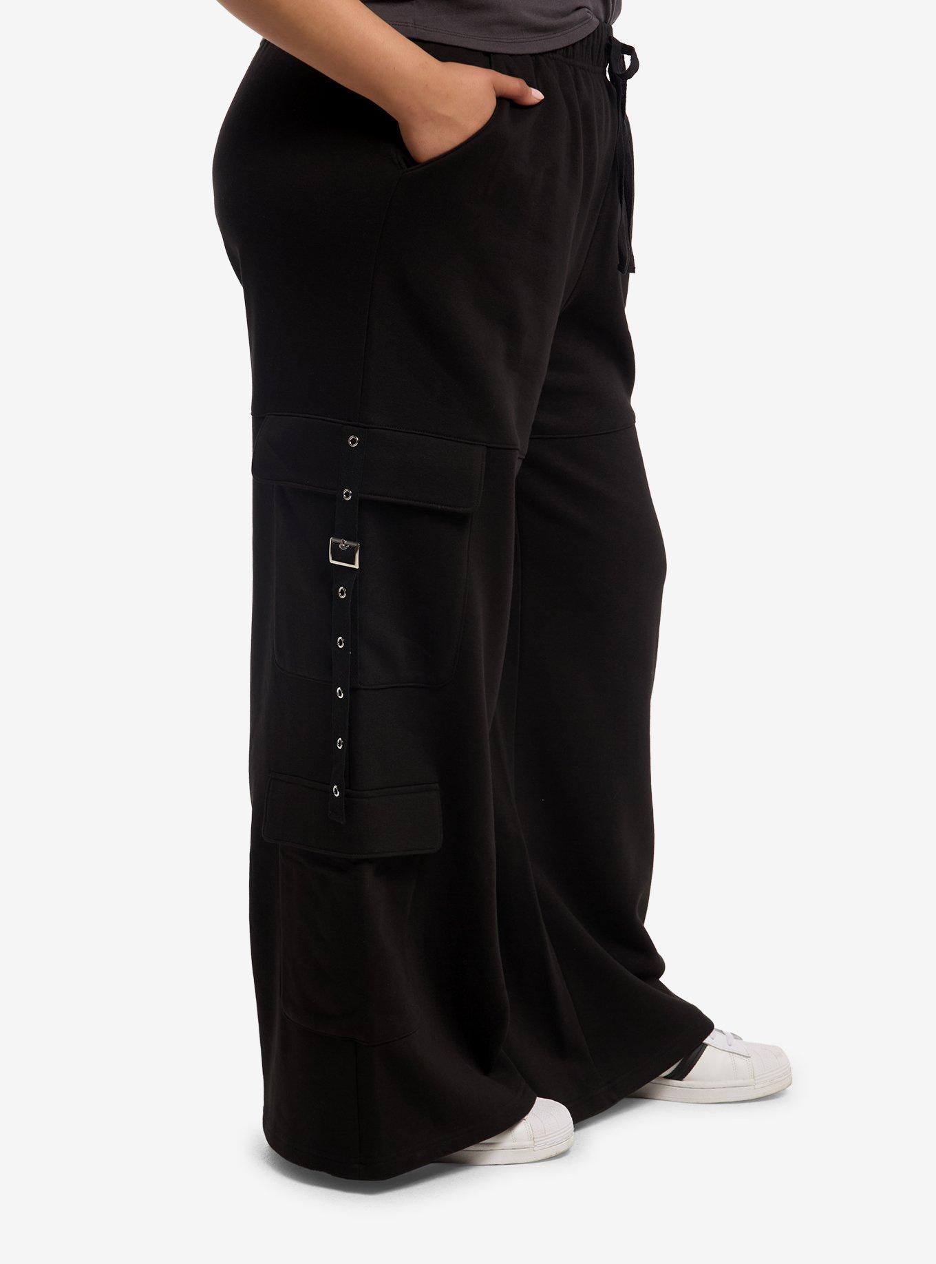 Social Collision Black Grommet Strap Girls Lounge Pants Plus Size, MULTI, alternate