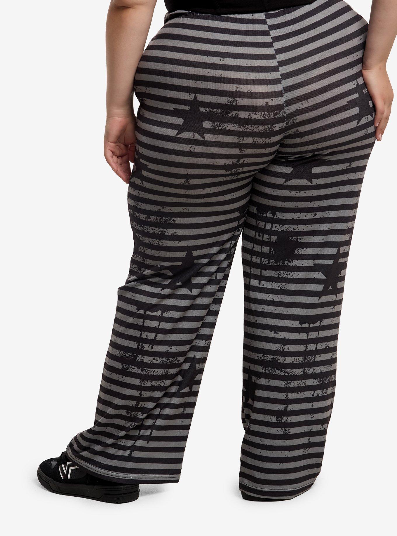 Black & Grey Stripe Grunge Star Sweatpants Plus Size, , hi-res