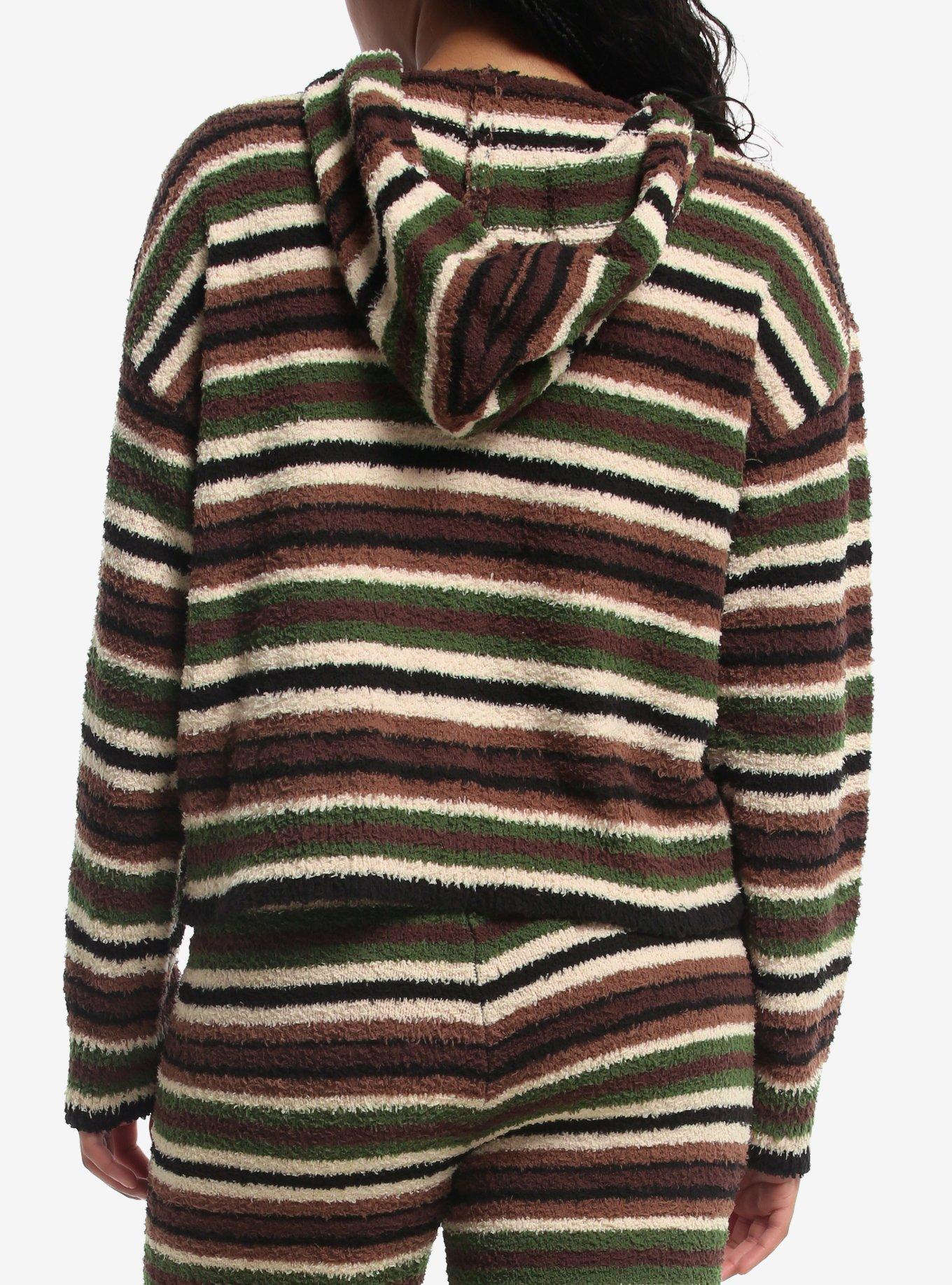 Thorn & Fable Brown Stripe Girls Fuzzy Hoodie, MULTI, alternate - view 3
