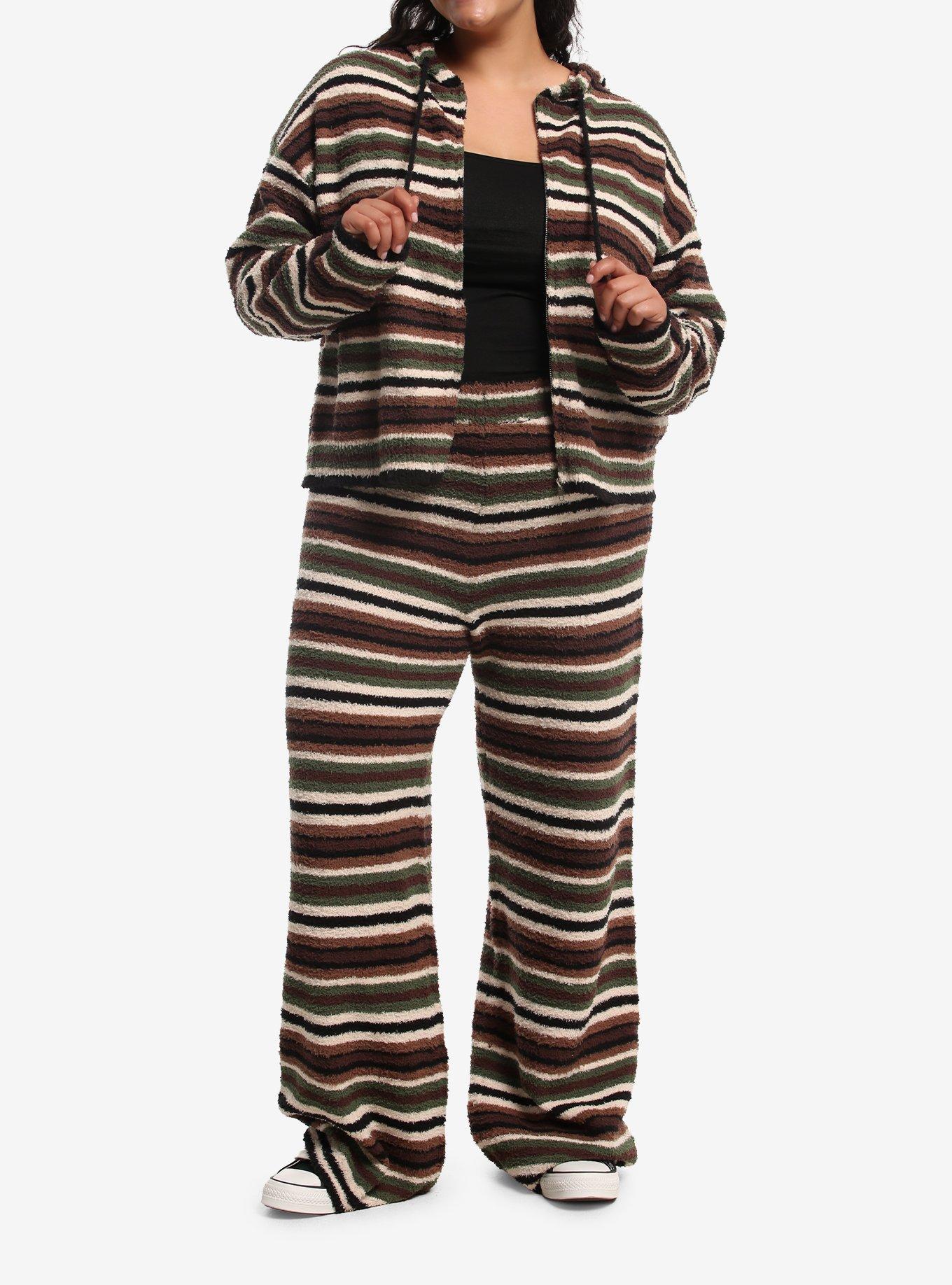 Thorn & Fable Brown Stripe Girls Fuzzy Hoodie Plus Size, MULTI, alternate - view 3