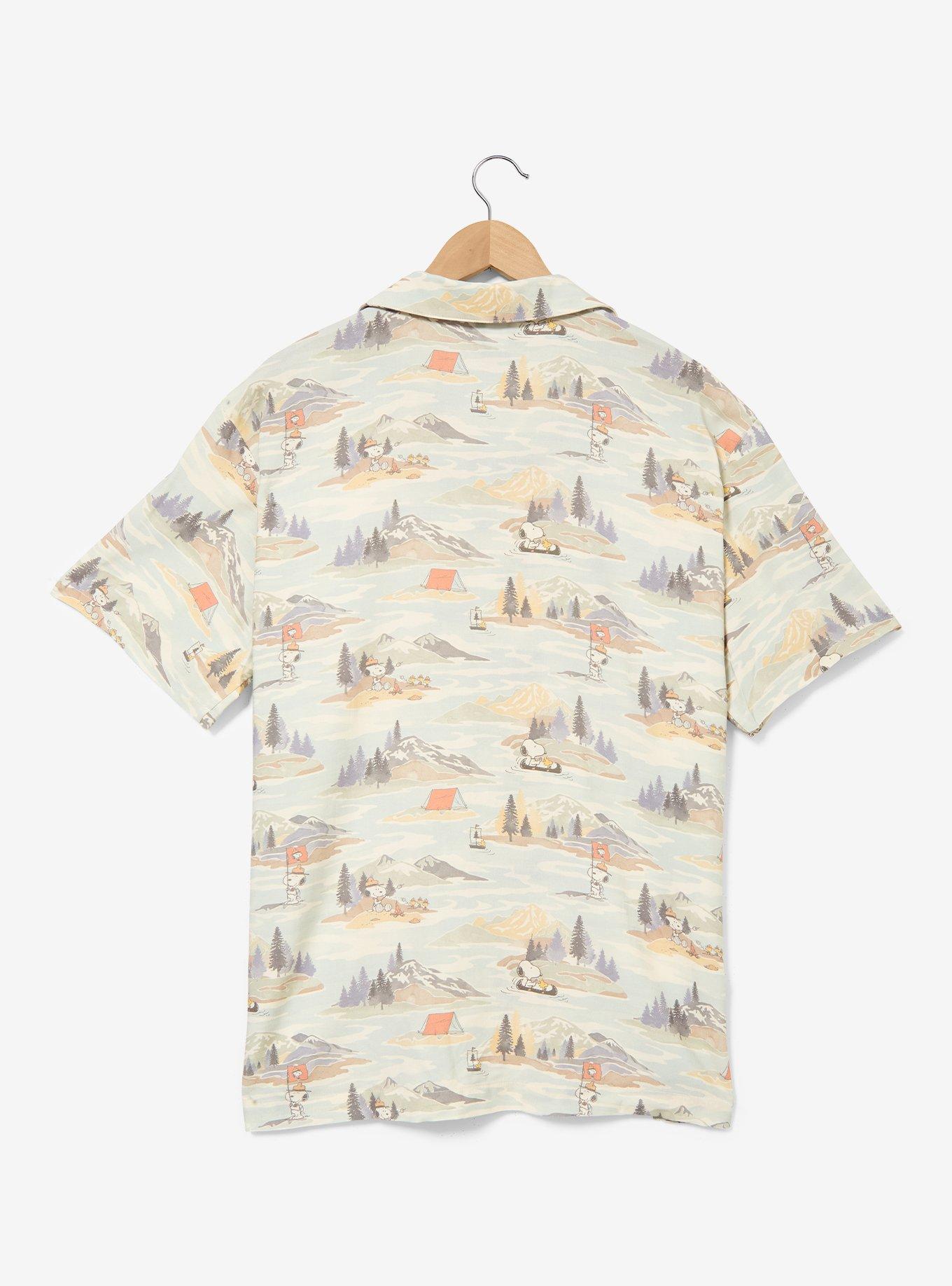 Peanuts Snoopy Camping Scenes Allover Print Woven Button-Up - BoxLunch Exclusive, , hi-res
