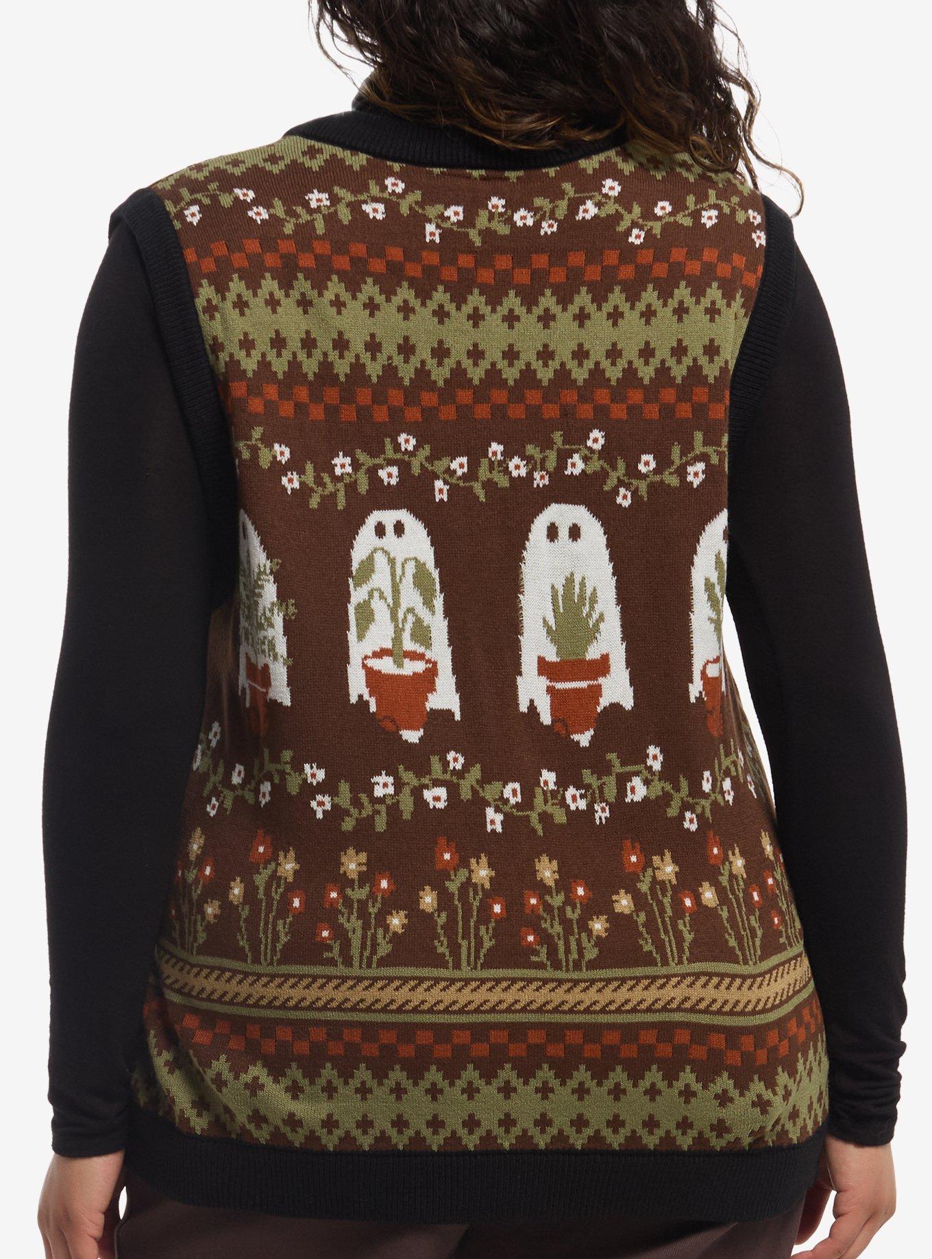 Thorn & Fable Ghost Plants Girls Sweater Vest Plus Size, MULTI, alternate