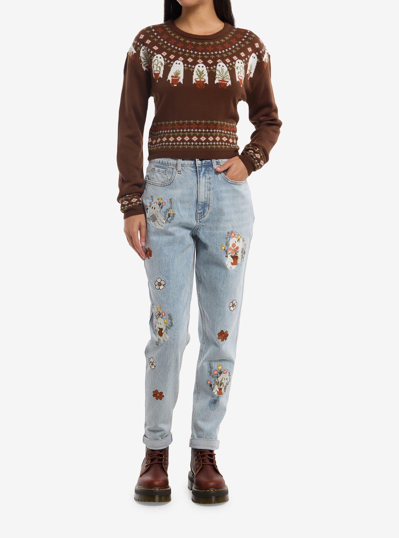 Thorn & Fable Ghost Plant Girls Crop Sweater, , hi-res