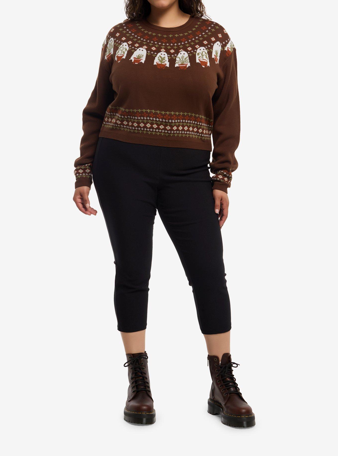 Thorn & Fable Ghost Plant Girls Crop Sweater Plus Size, , hi-res