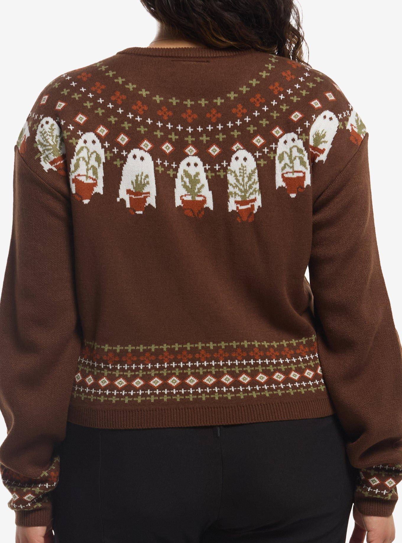 Thorn & Fable Ghost Plant Girls Crop Sweater Plus Size, MULTI, alternate