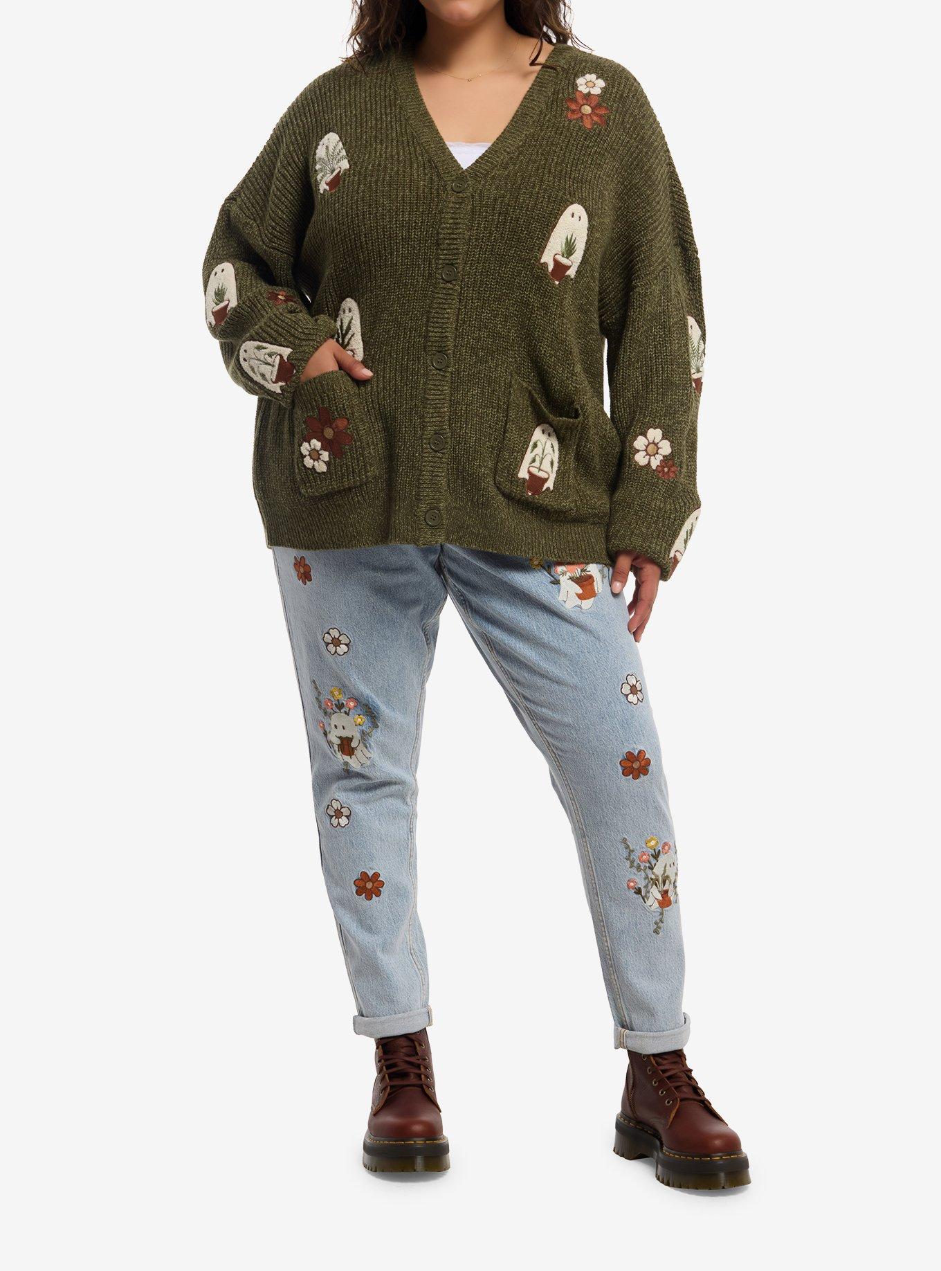 Thorn & Fable Ghost Plants Girls Oversized Cardigan Plus Size, , hi-res