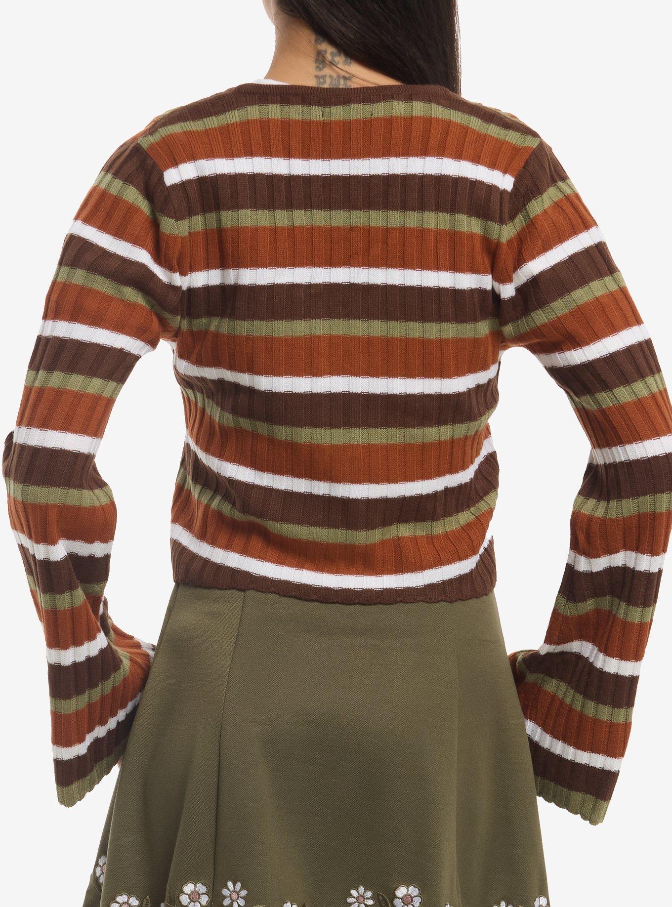 Thorn & Fable Brown Stripe Girls Crop Cardigan, MULTI, alternate