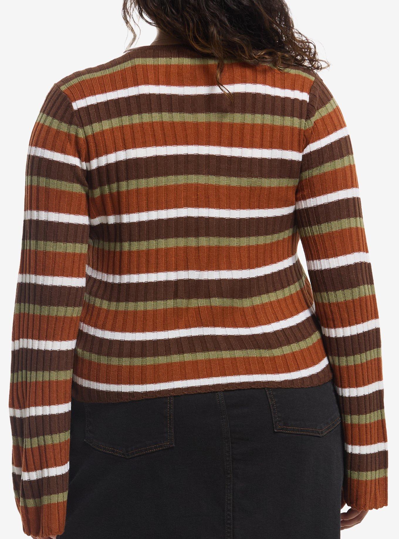 Thorn & Fable Brown Stripe Girls Crop Cardigan Plus Size, MULTI, alternate