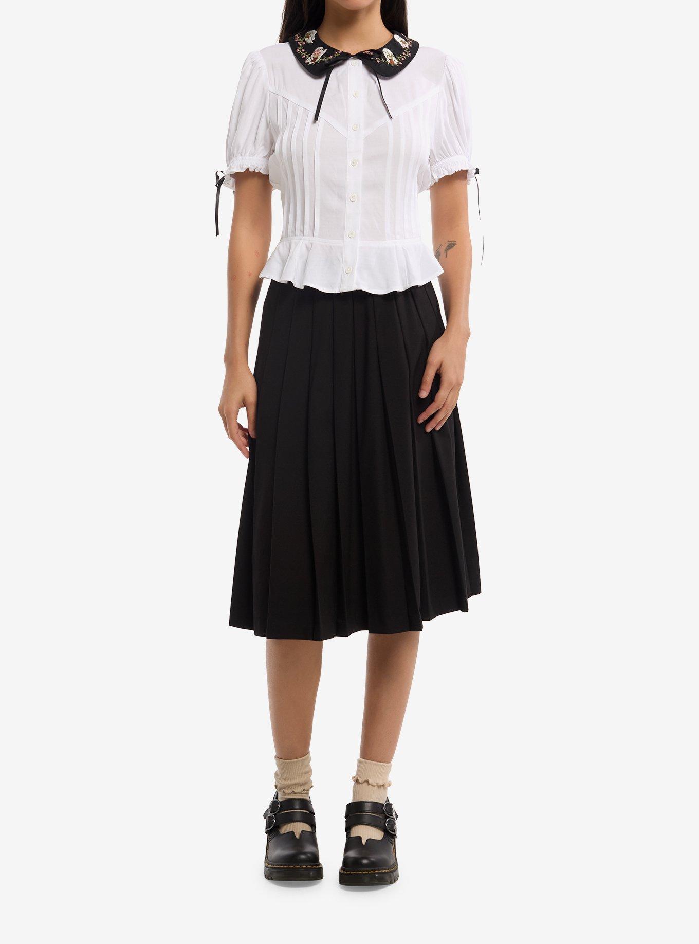 Thorn & Fable Ghost Plant Collar Girls Woven Button-Up, , hi-res