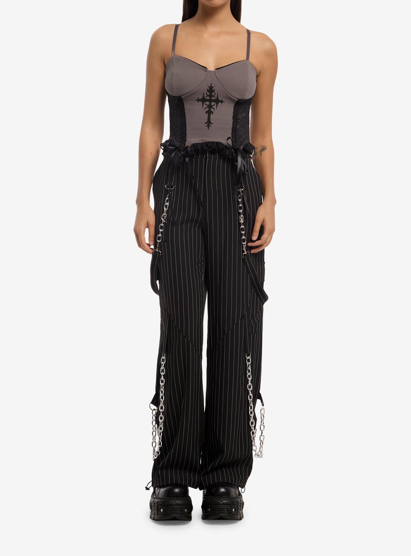 Social Collision Grey & Black Lace Girls Corset Top, , hi-res