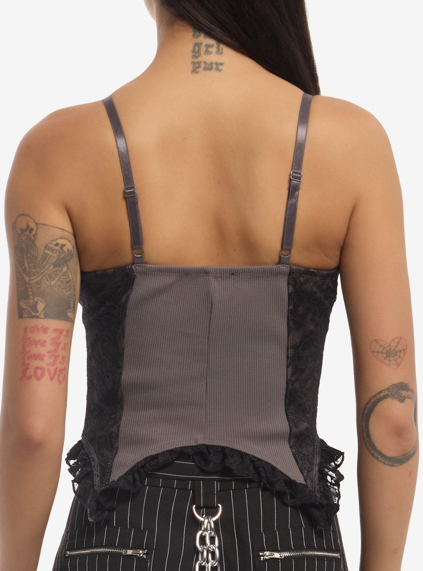 Social Collision Grey & Black Lace Girls Corset Top, MULTI, alternate