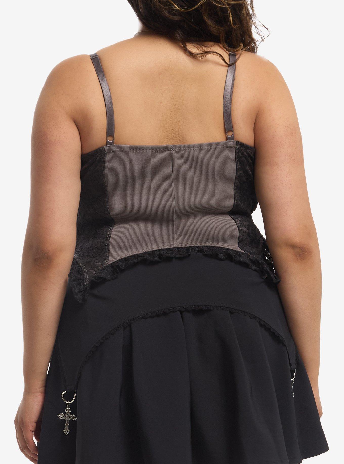 Social Collision Grey & Black Lace Girls Corset Top Plus Size, MULTI, alternate