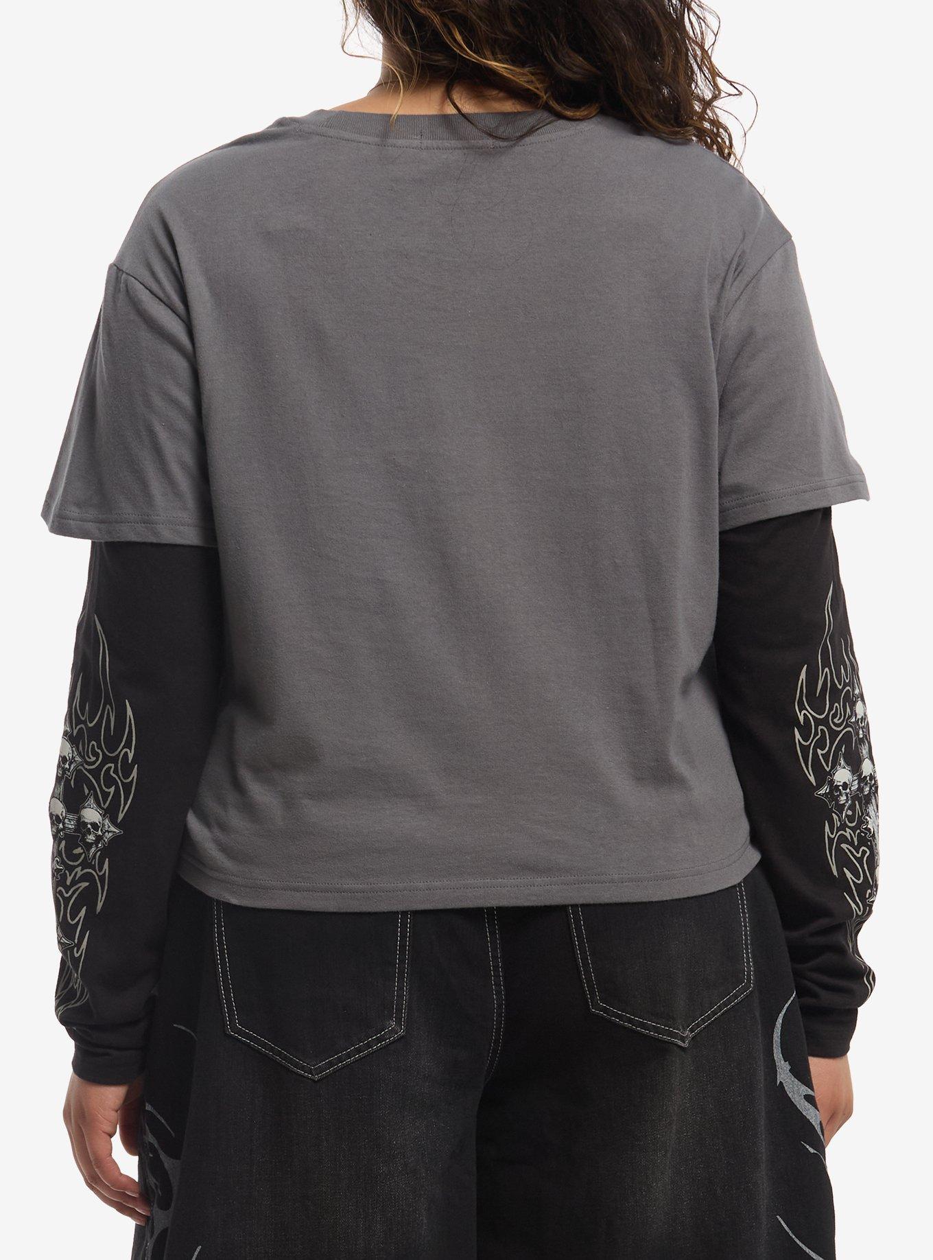 Social Collision Dagger Winged Skull Girls Twofer Long-Sleeve T-Shirt Plus Size, MULTI, alternate