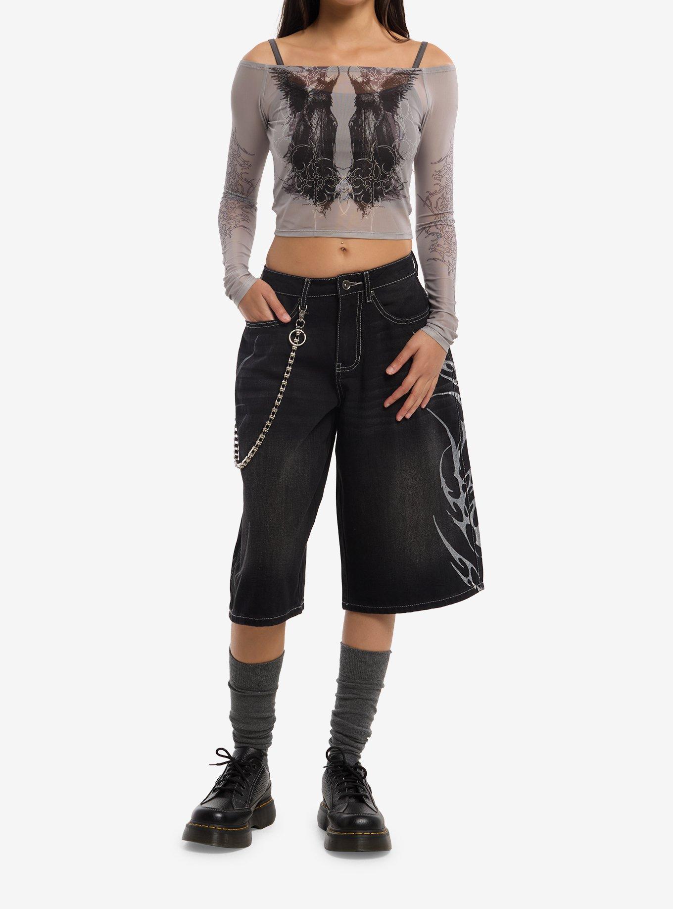 Social Collision Winged Figure Girls Off-Shoulder Top, , hi-res