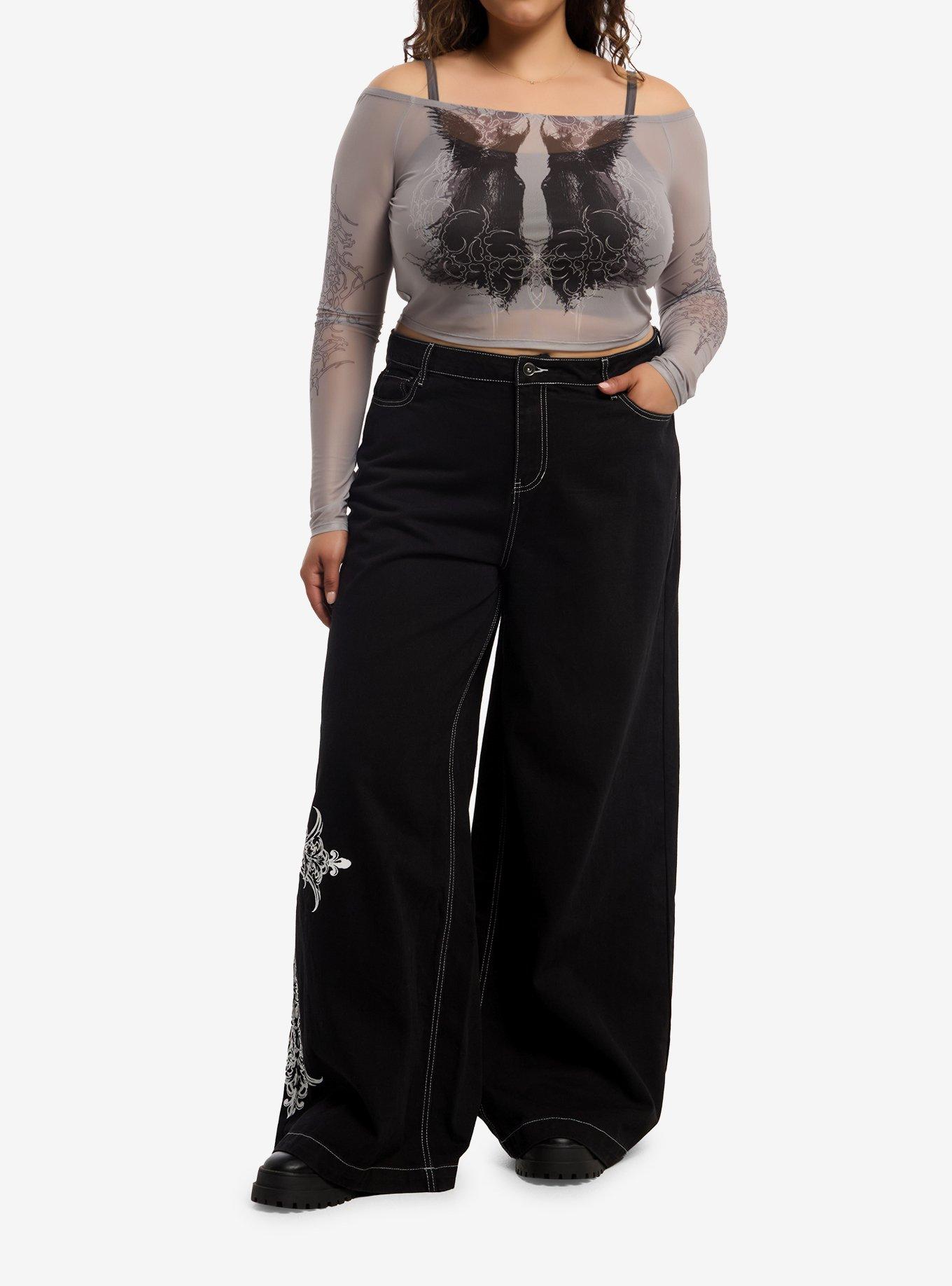 Social Collision Winged Figure Girls Off-Shoulder Top Plus Size, , hi-res