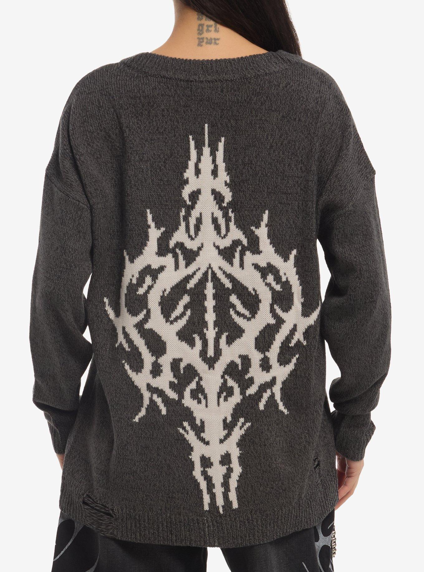 Social Collision Cyber Butterfly Destructed Girls Oversized Sweater, , hi-res