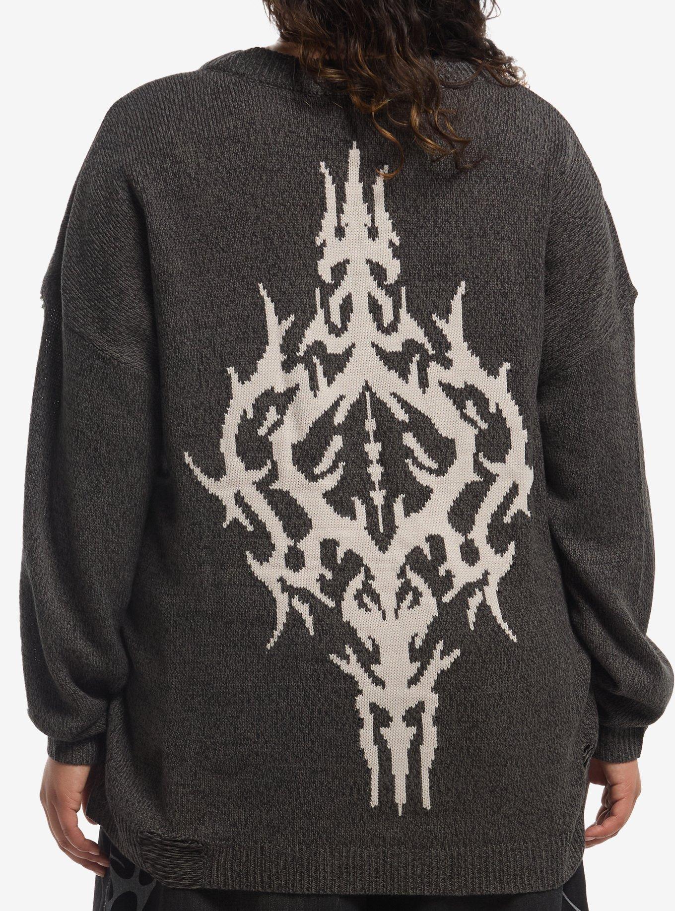 Social Collision Cyber Butterfly Destructed Girls Oversized Sweater Plus Size, , hi-res