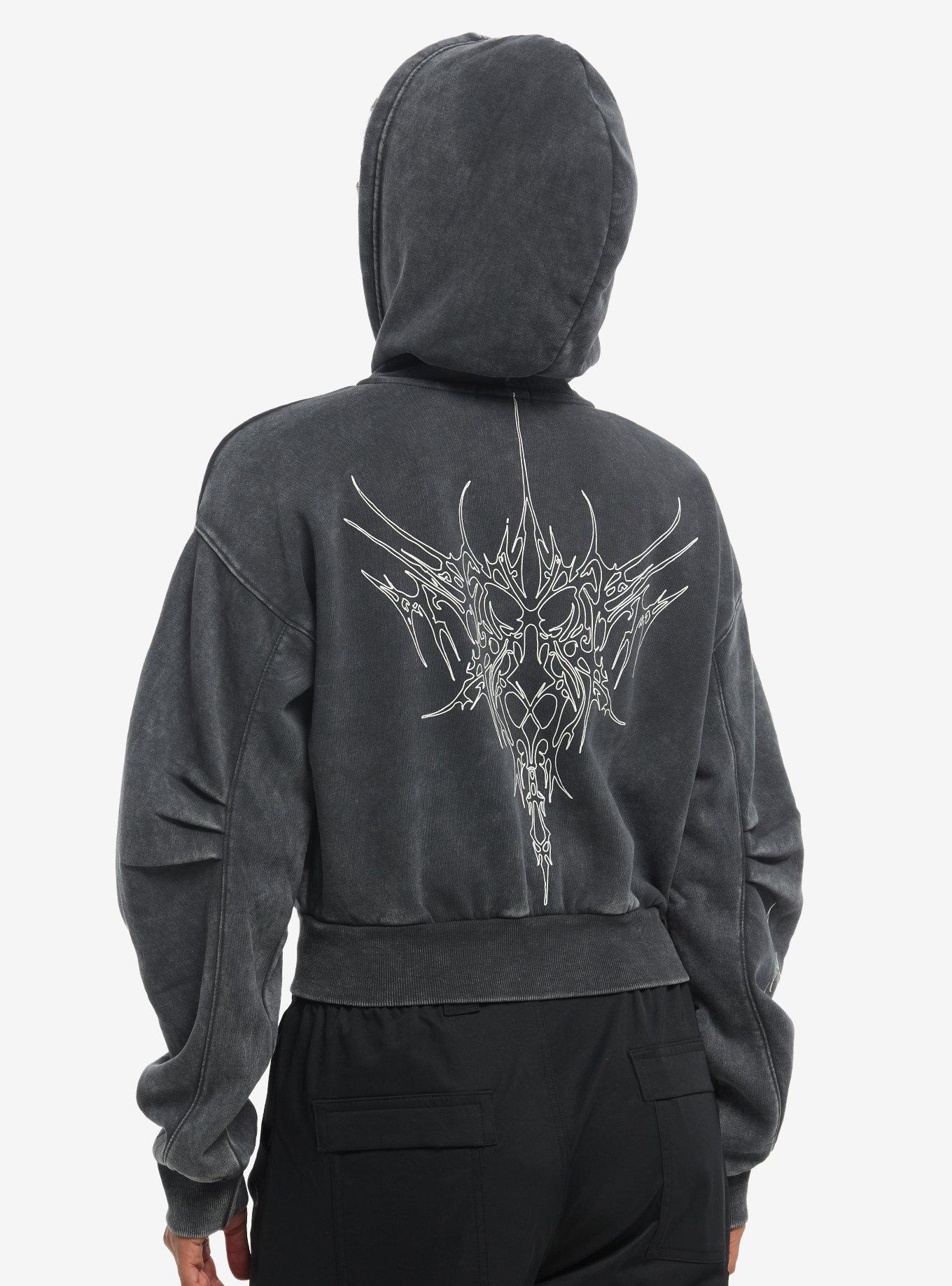 Social Collision Grey Cyber Sigil Girls Crop Hoodie, , hi-res