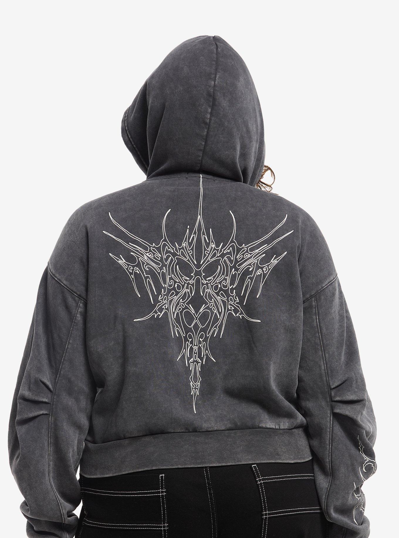 Social Collision Grey Cyber Sigil Girls Crop Hoodie Plus Size, , hi-res