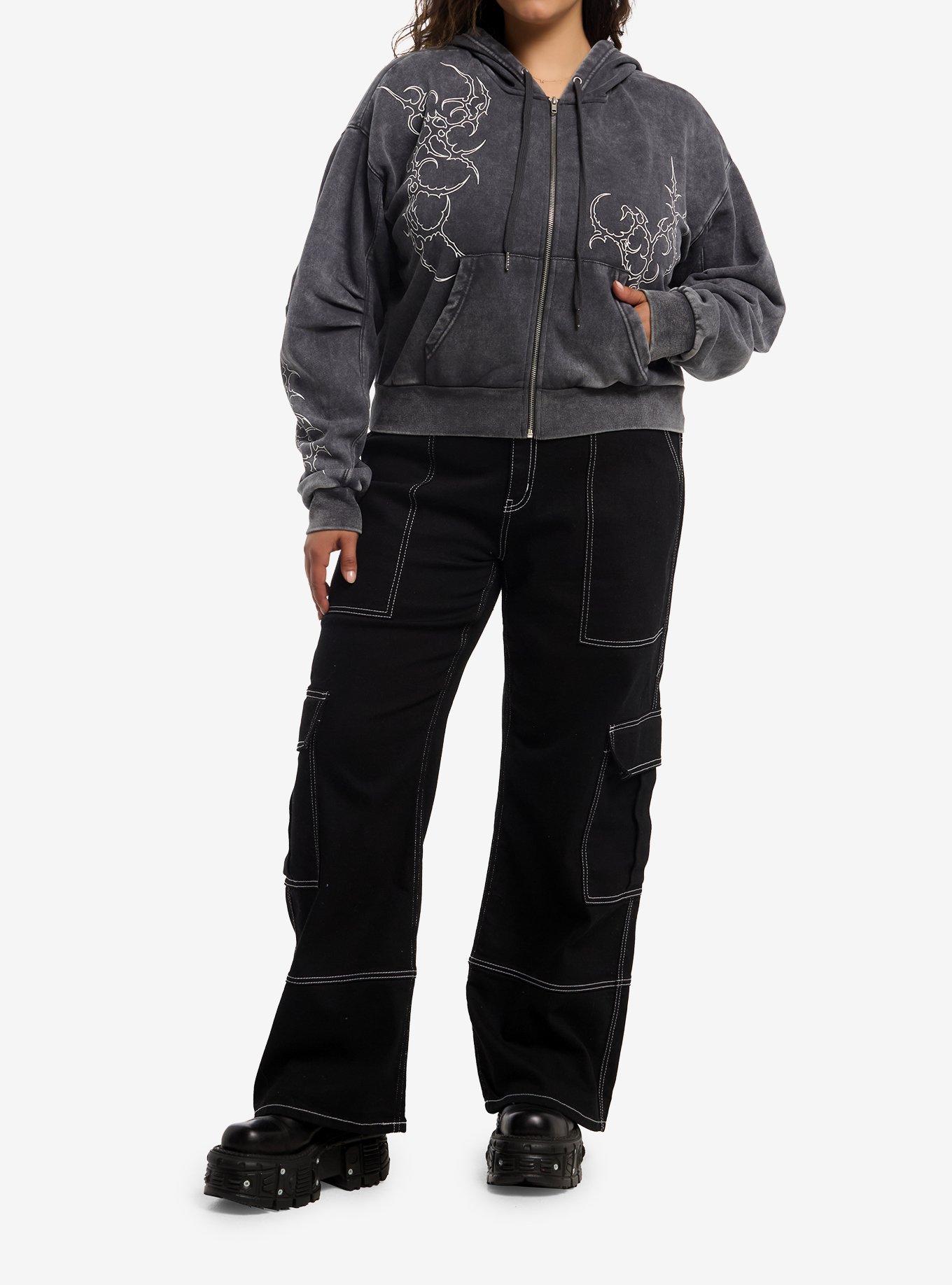 Social Collision Grey Cyber Sigil Girls Crop Hoodie Plus Size, MULTI, alternate