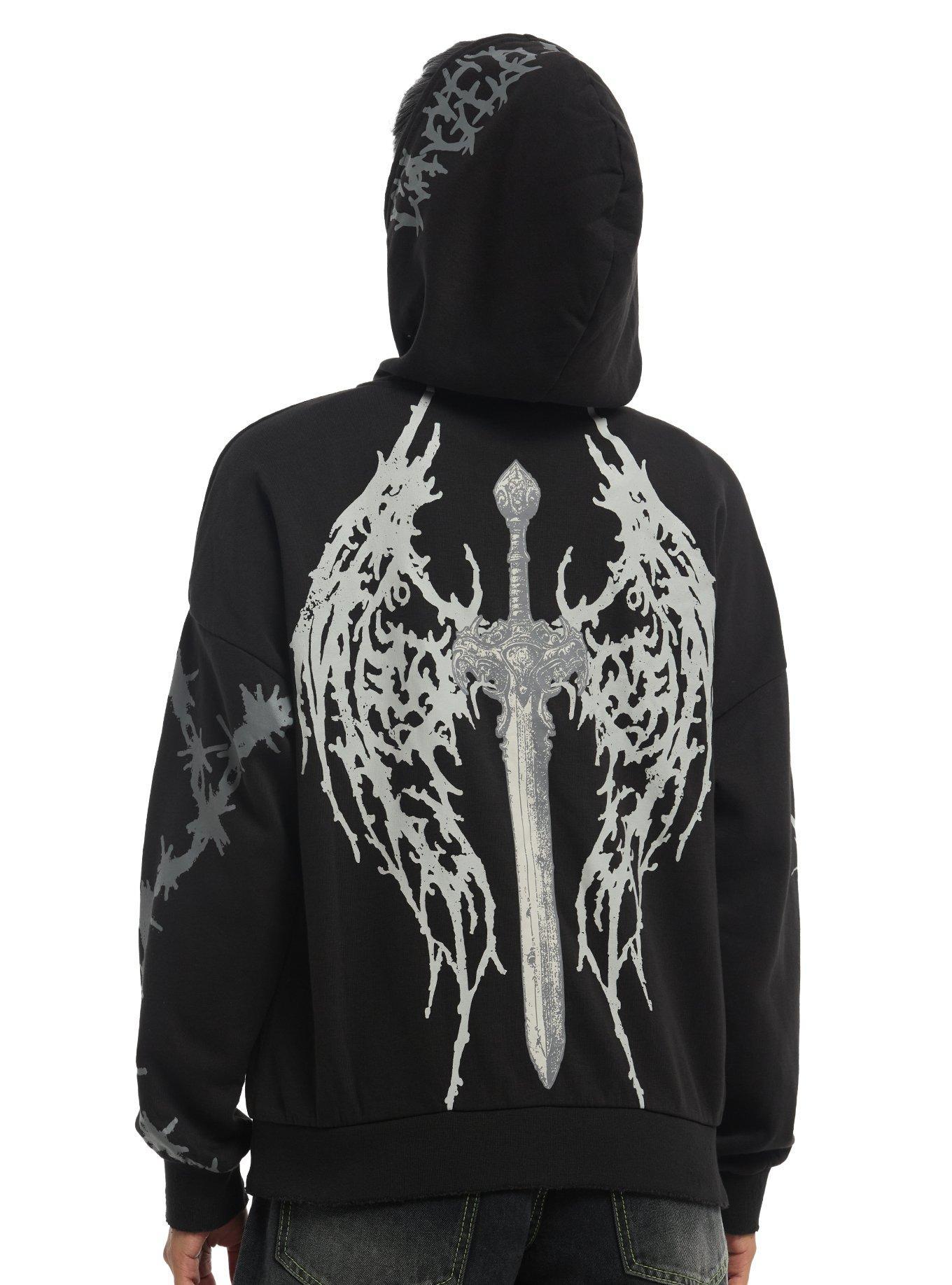 Social Collision Black & Grey Cyber Skull Girls Hoodie, , hi-res