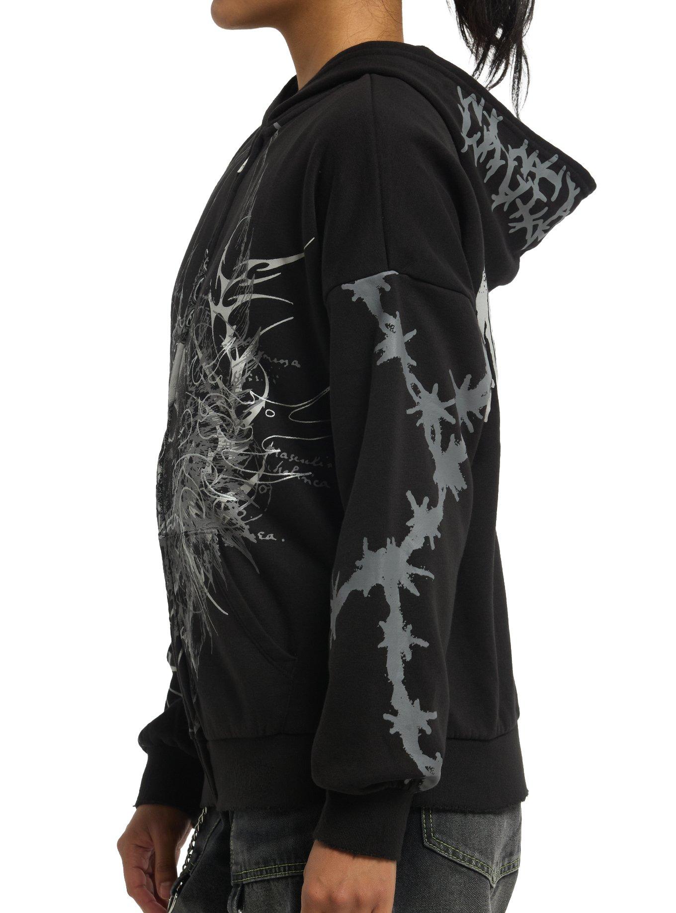 Social Collision Black & Grey Cyber Skull Girls Hoodie, MULTI, alternate
