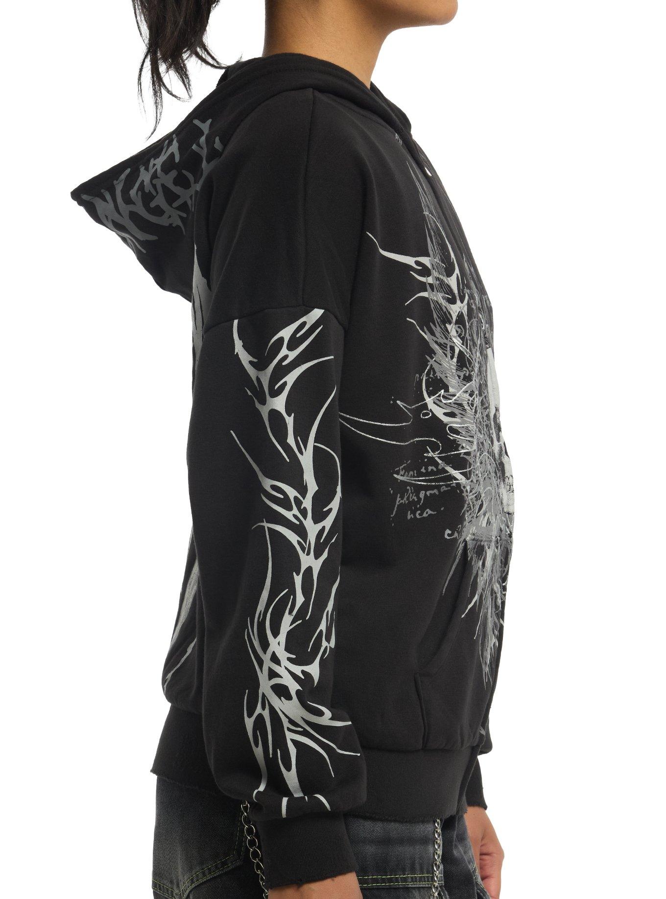 Social Collision Black & Grey Cyber Skull Girls Hoodie, MULTI, alternate