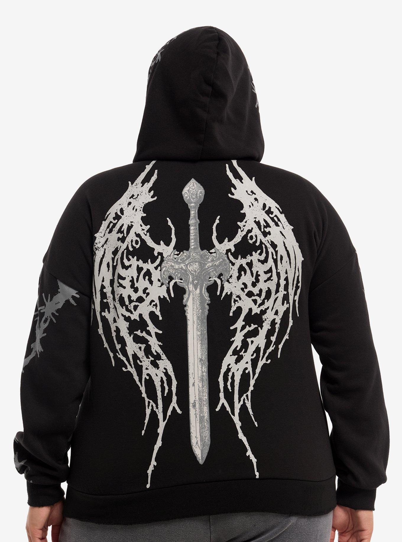 Social Collision Black & Grey Cyber Skull Girls Hoodie Plus Size, , hi-res