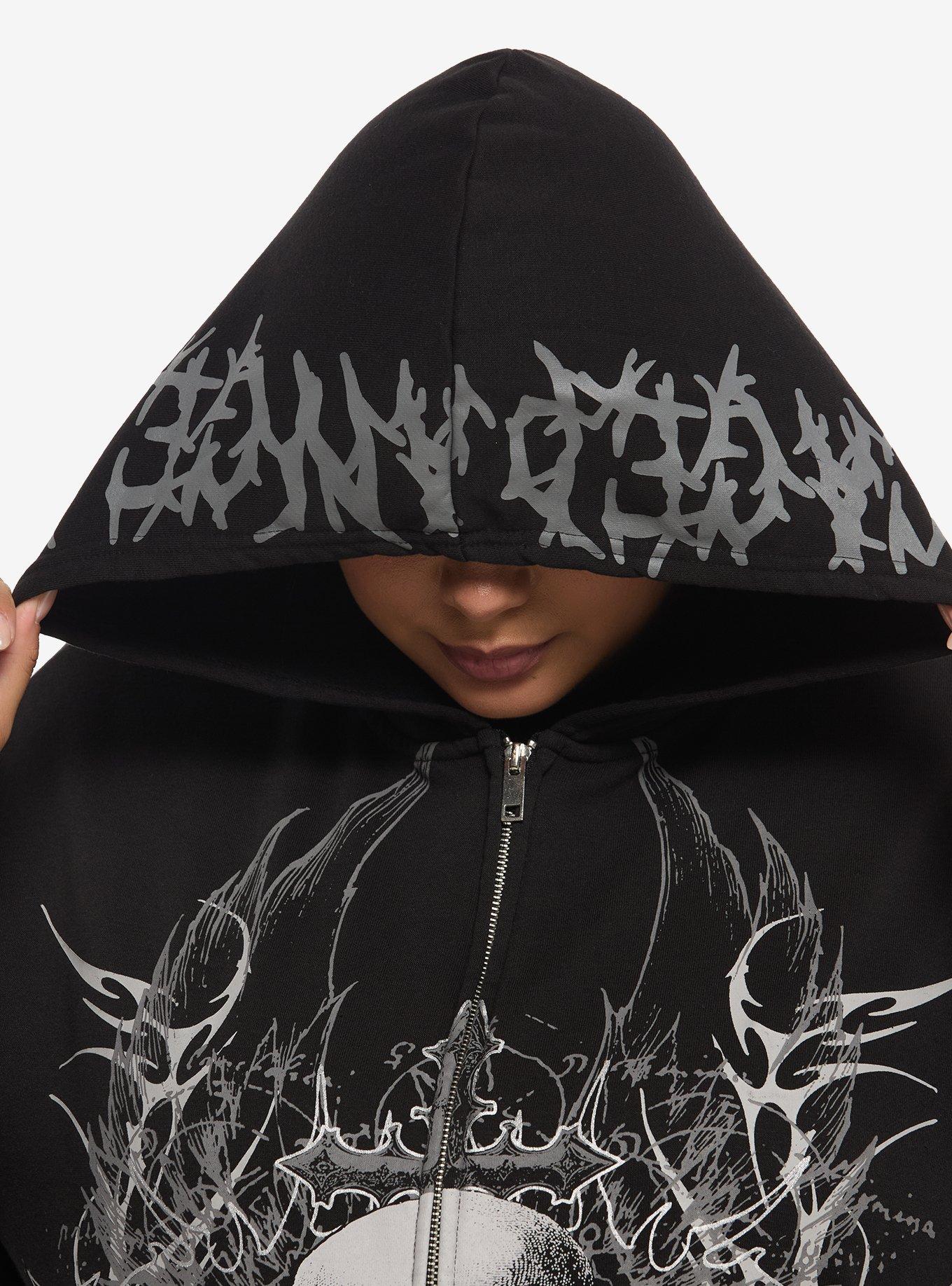 Social Collision Black & Grey Cyber Skull Girls Hoodie Plus Size, MULTI, alternate